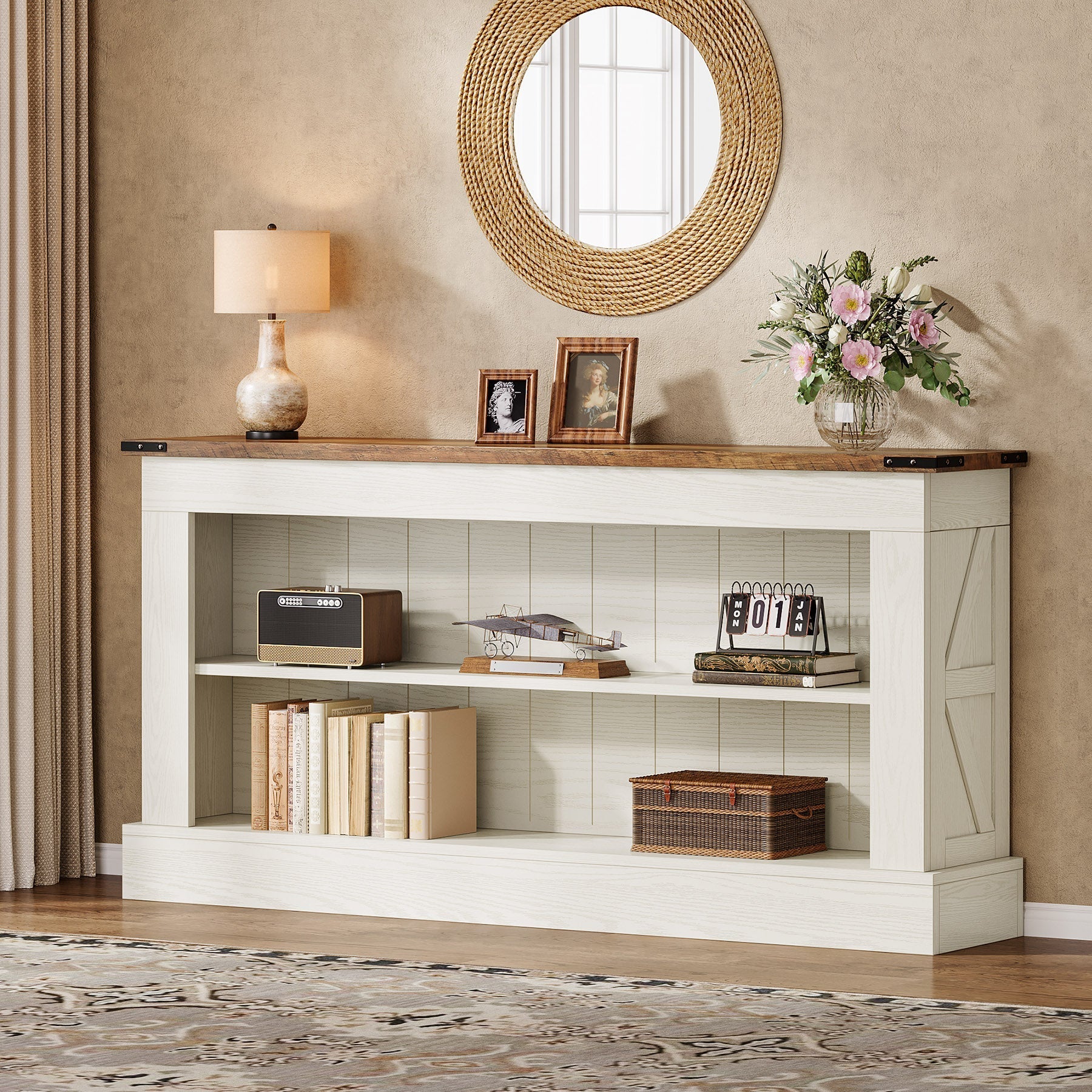 63" Console Table, Long Entryway Table Sofa Table With Storage Tribesigns