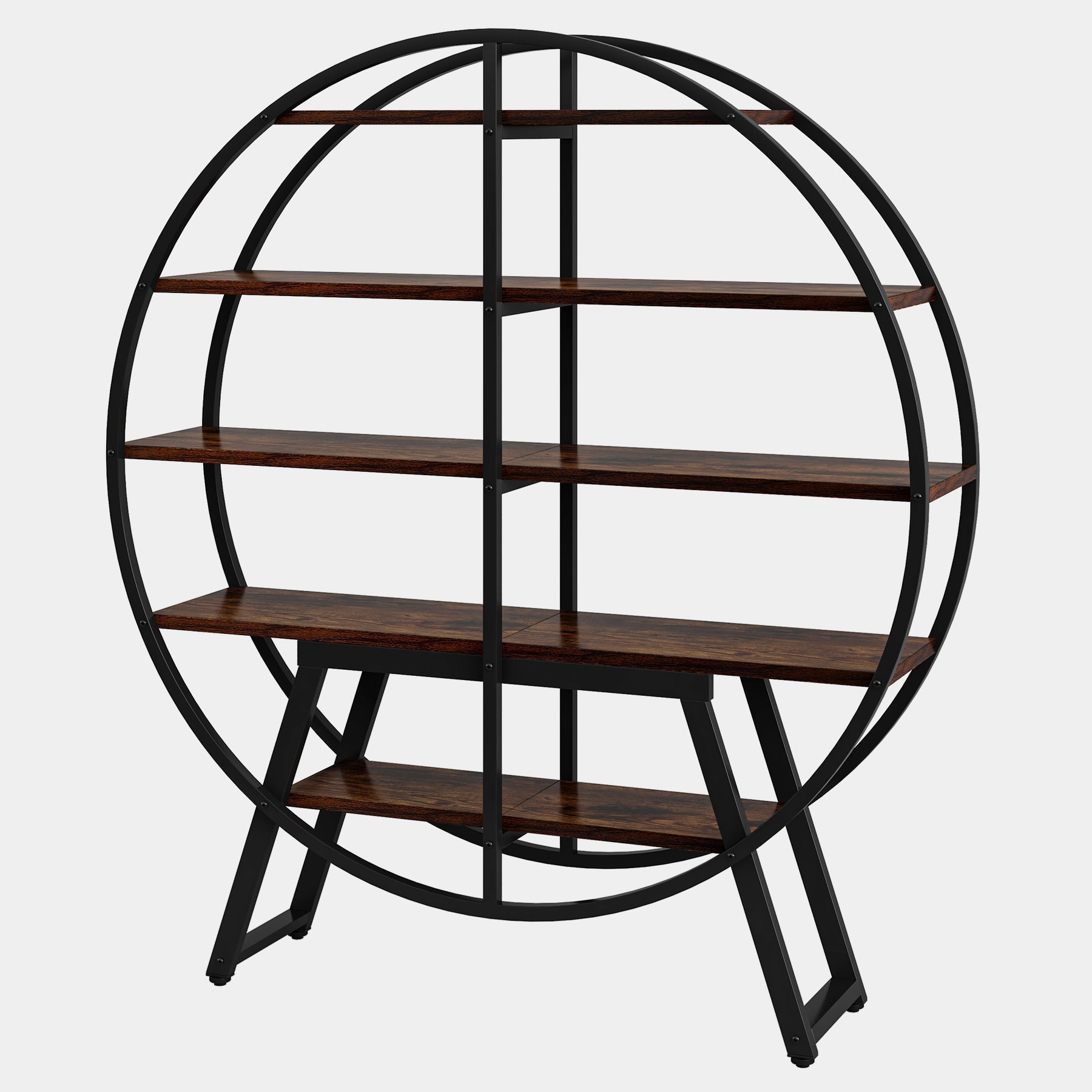 67" Industrial Bookshelf, 5-Tier Round Etagere Bookcase Display Shelf Tribesigns