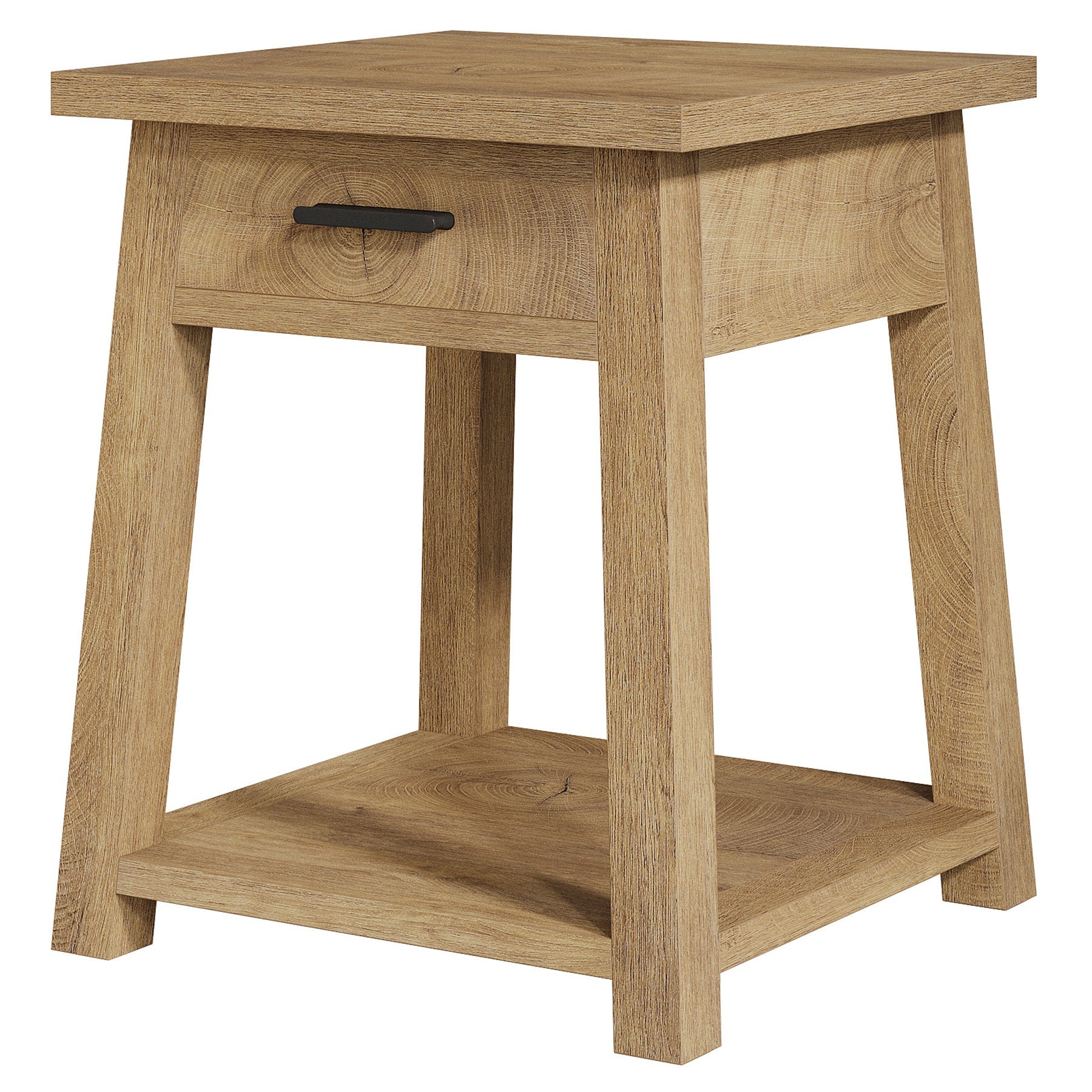 Mesita de noche con cajón y estante, Mesa auxiliar de estilo rústico para dormitorio y sala de estar