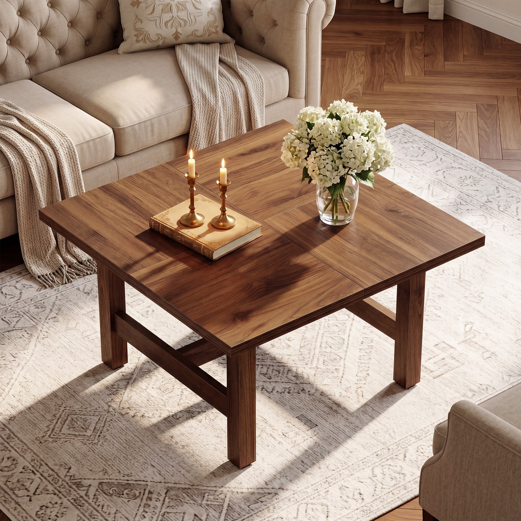 Tribesigns Mesa de centro cuadrada de 79 cm, Mesa de salón con patas robustas y tablero grande
