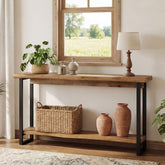 Tribesigns Consola de madera maciza de 160 cm con borde natural, Mesa de centro de 2 niveles 3