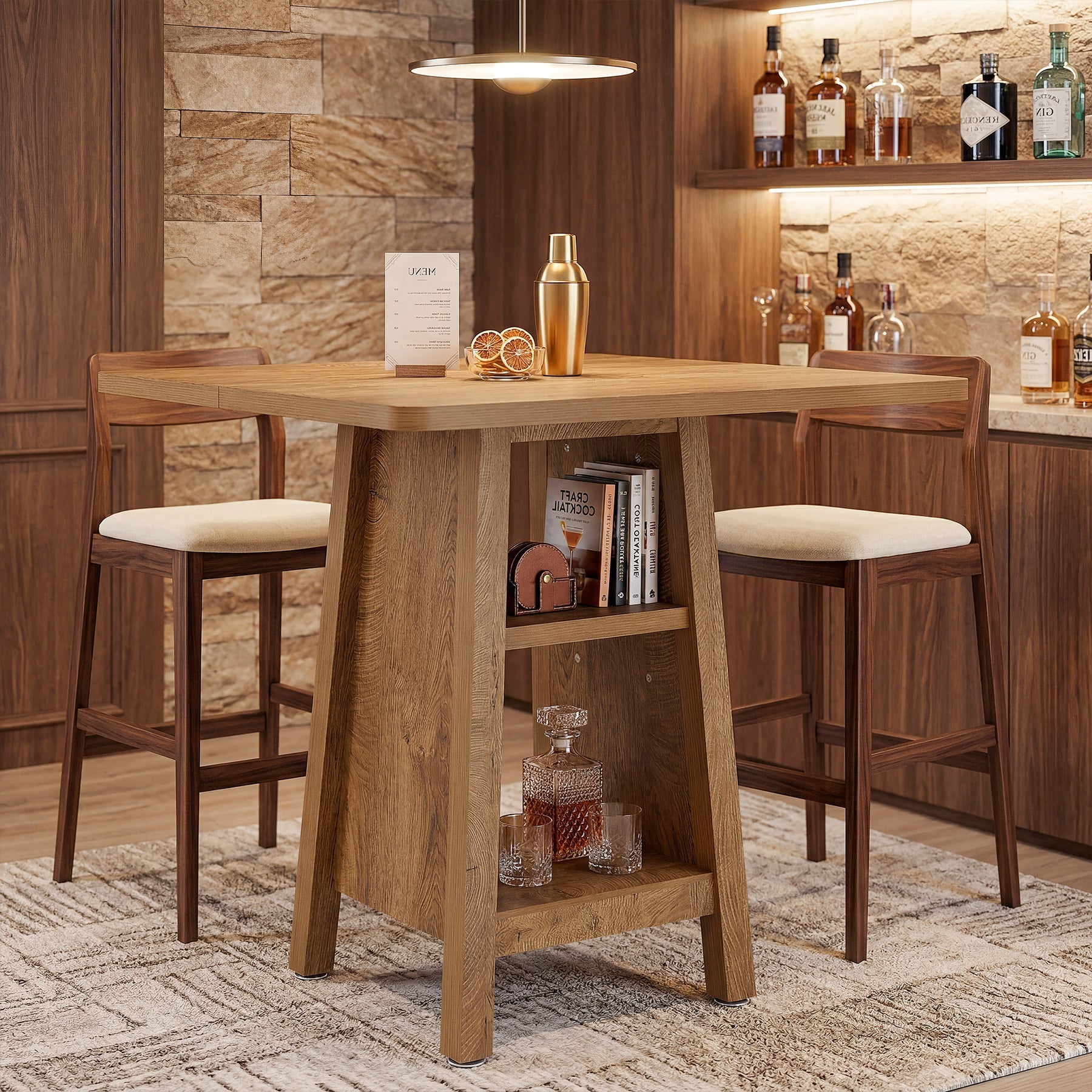 Tribesigns Mesa de bar de 90 cm de altura, Mesa de bar cuadrada con 2 estantes para el sector de la hostelería