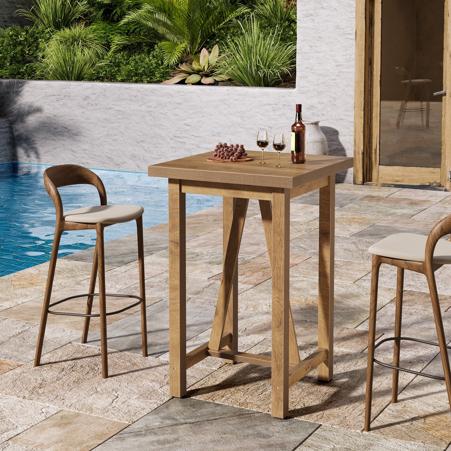 Tribesigns Mesa de bar a una altura de mostrador de 100 cm, Mesa de pub cuadrada de estilo rústico