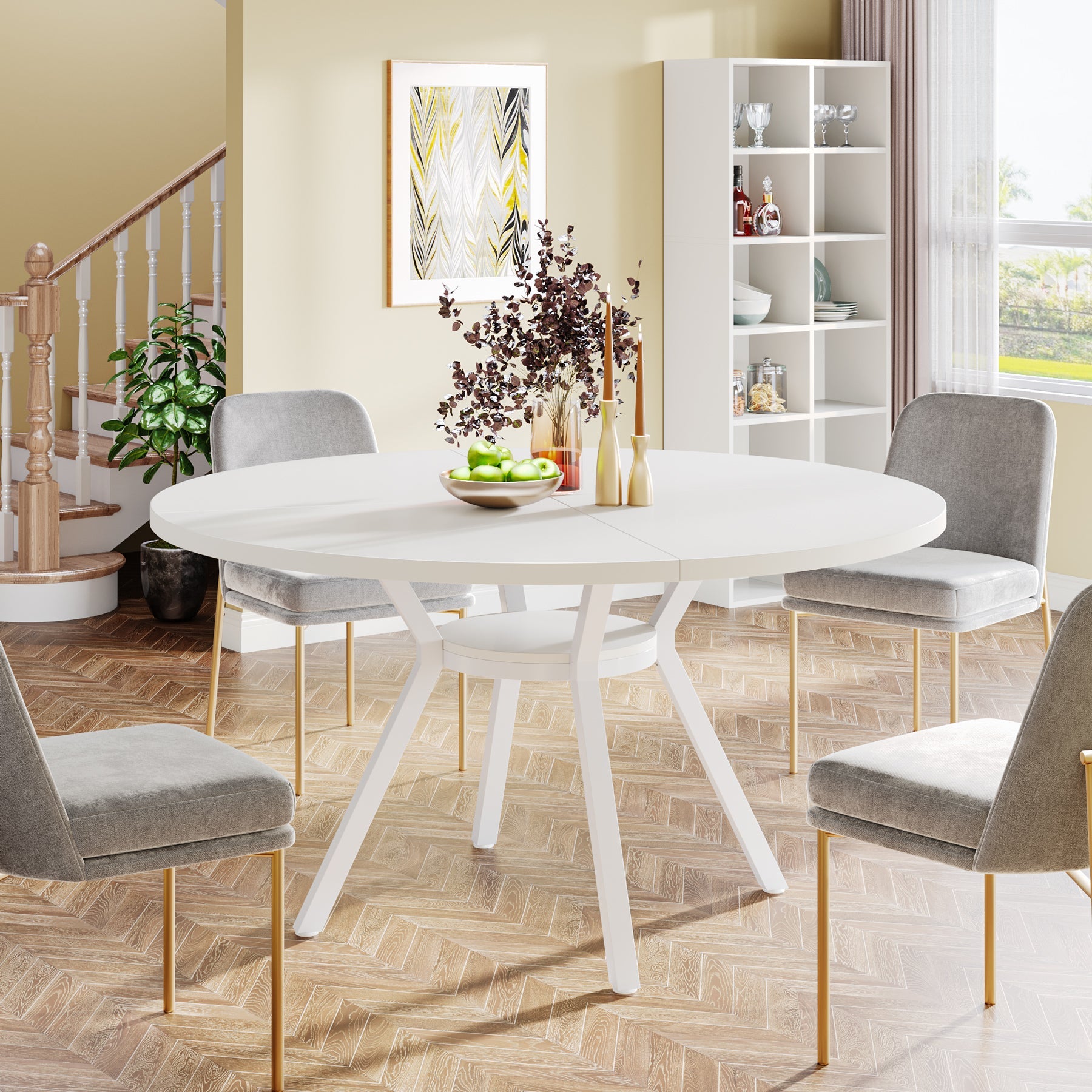 Tribesigns Mesa de comedor redonda, Mesa de comedor de cocina moderna de 120 cm para 4 personas