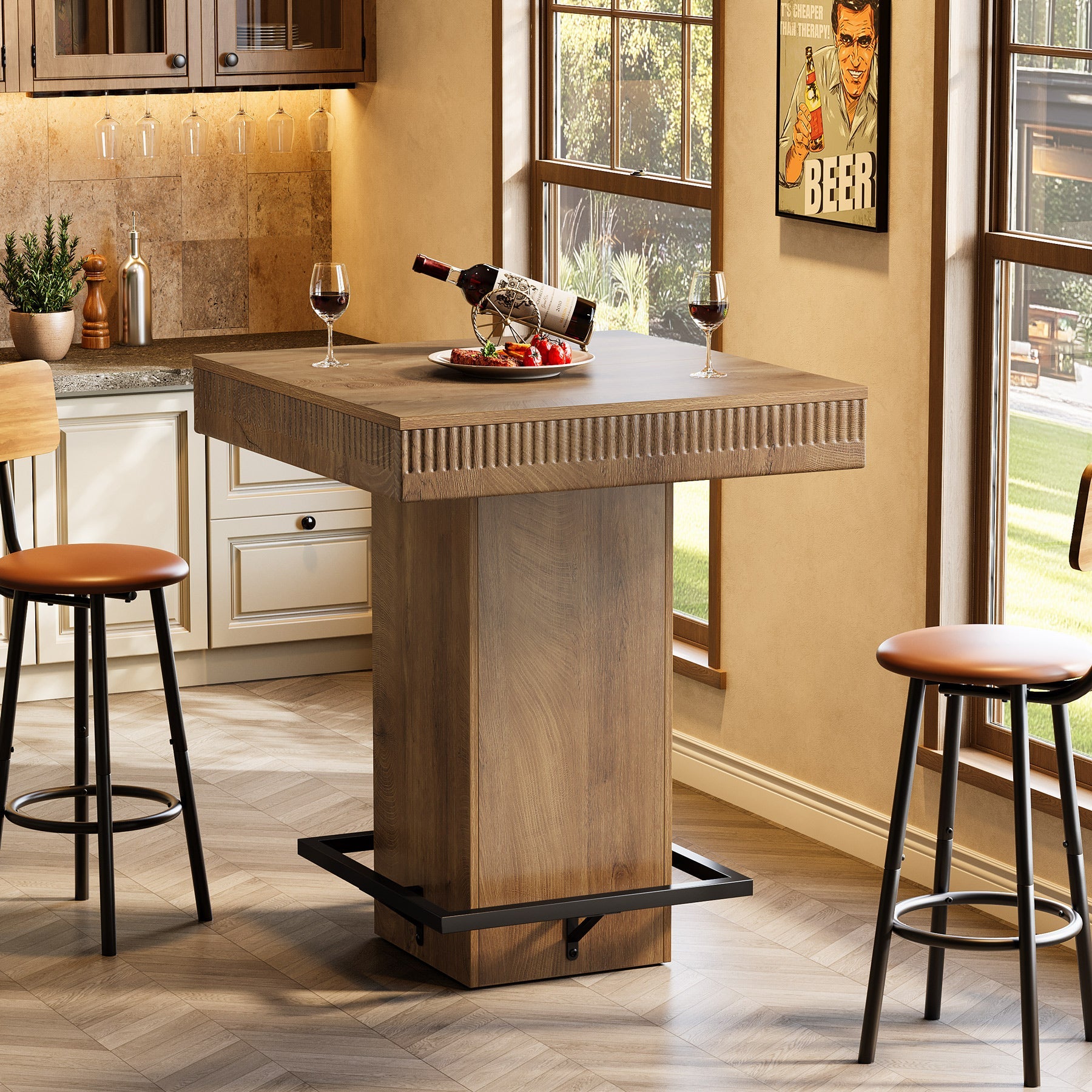 Tribesigns Mesa de bar cuadrada de 80 cm con tablero de madera y patas de metal, Mesa alta de bistro industrial