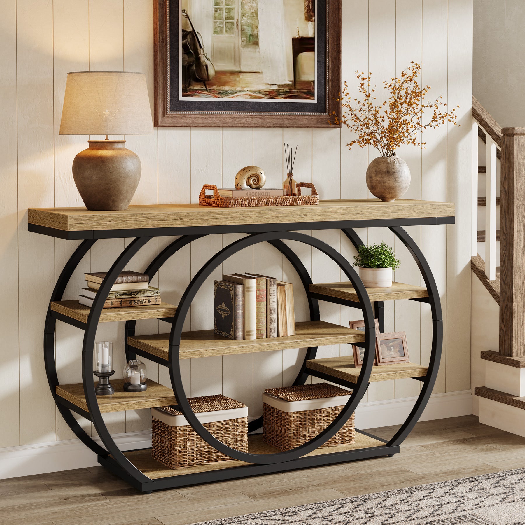 Tribesigns Mesa consola de 120 cm, Mesa de sofá industrial de 5 niveles con estructura de metal