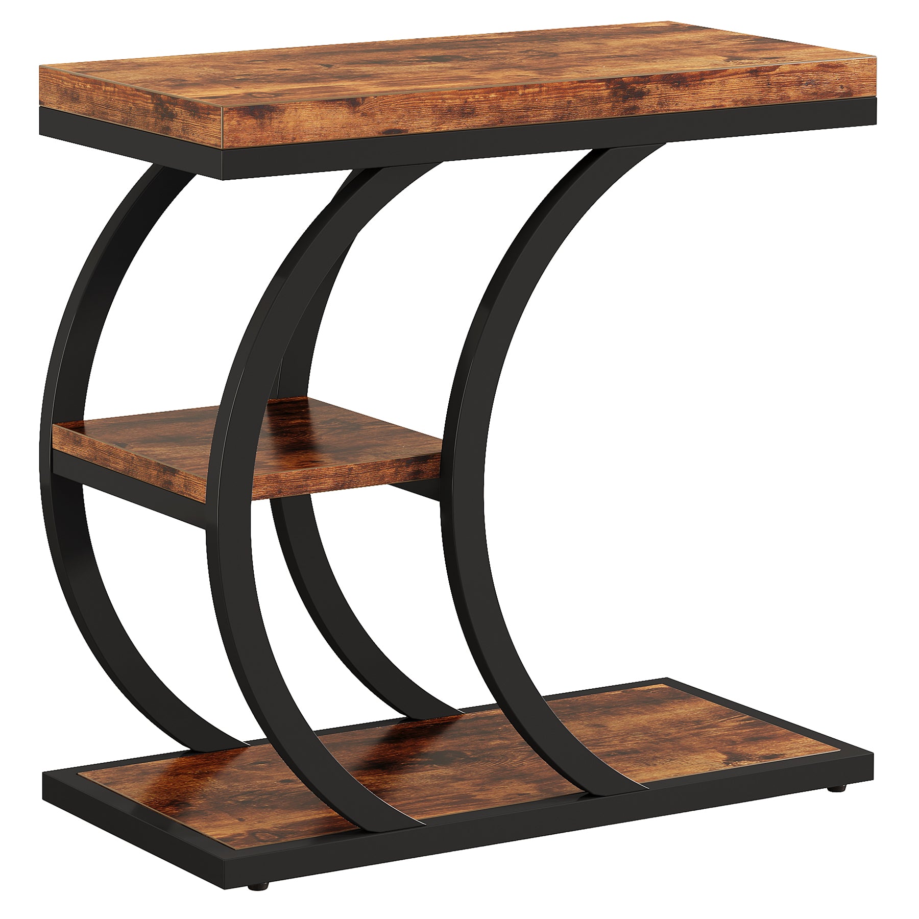Tribesigns Mesa auxiliar de 3 niveles de 60 cm, Mesa auxiliar de diseño industrial en forma de C