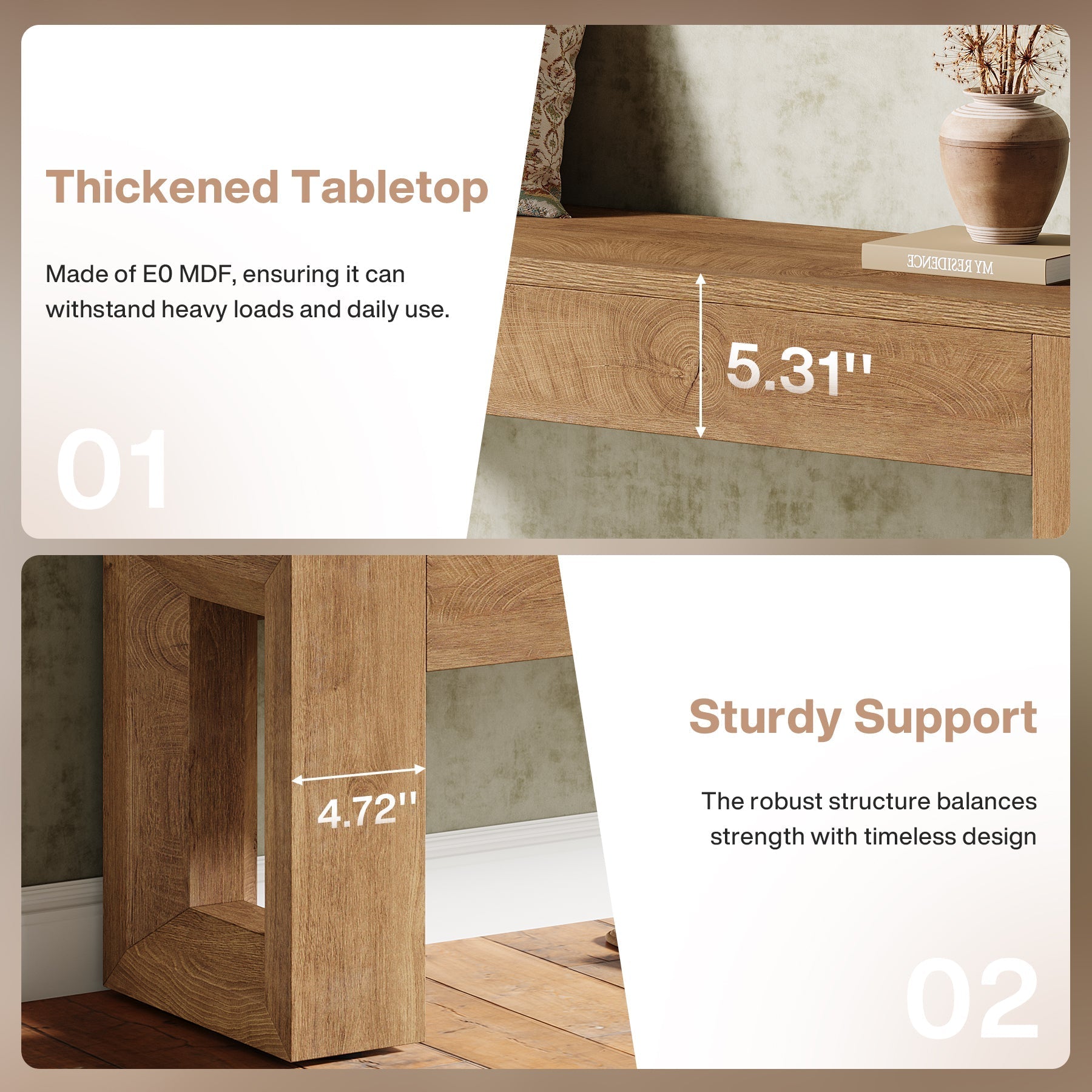 Tribesigns Banco de 120 cm de estilo rústico ideal para comedor o dormitorio fabricado en MDF