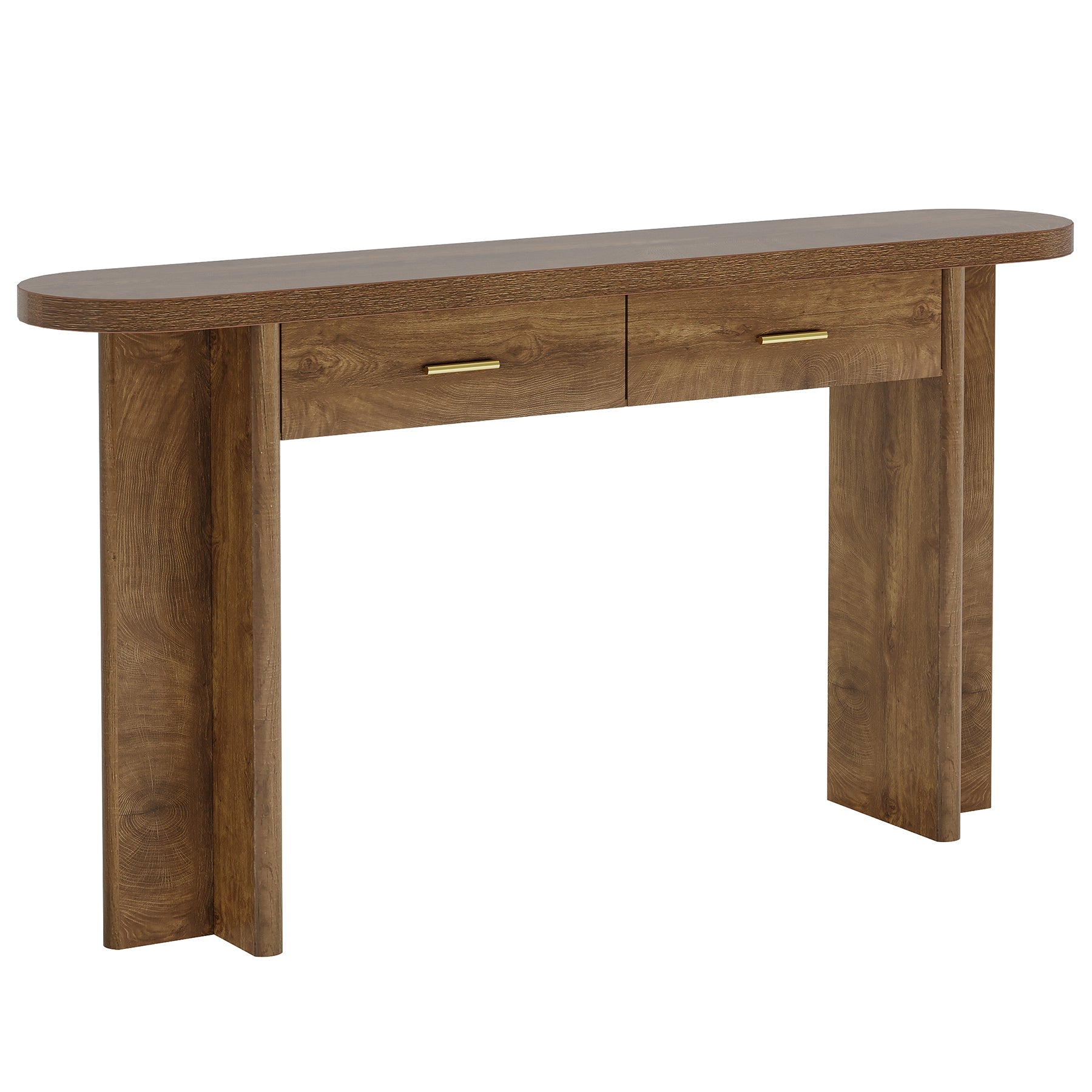 Tribesigns Consola de madera de 160 cm de estilo rústico, Mesa de recibidor ovalada con 2 cajones y espacio de almacenamiento