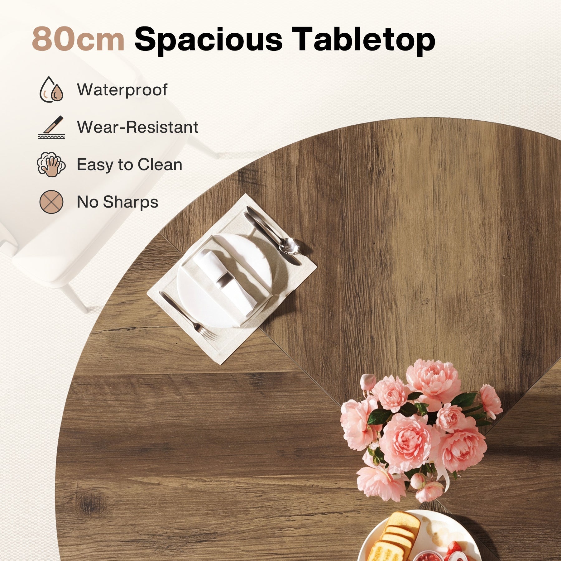 Tribesigns Mesa de comedor redonda para 2-4 personas, Mesa de cocina de 80 cm con base estable