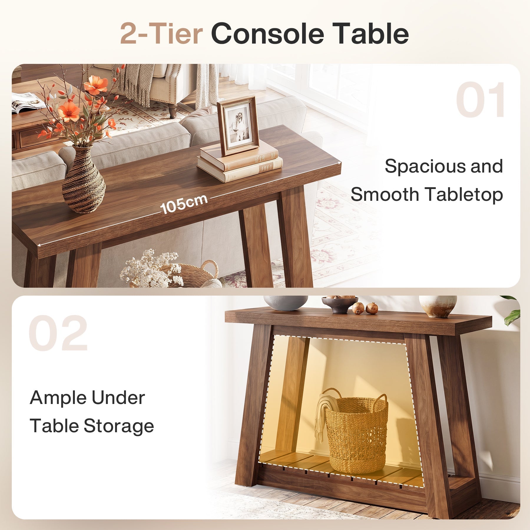 Tribesigns Consola estrecha de 105 cm, Mesa de recibidor con dos estantes y espacio de almacenamiento abierto