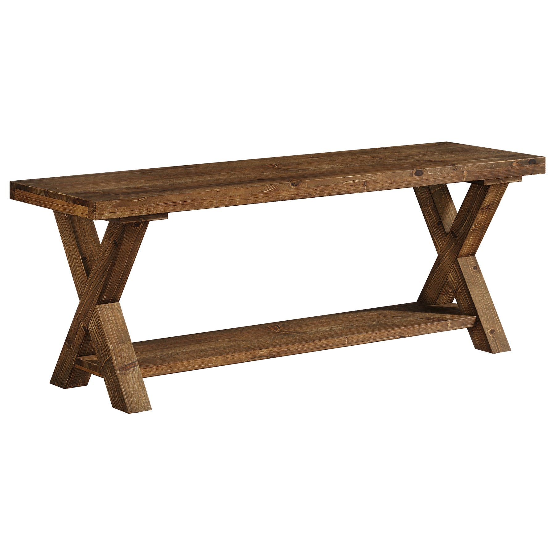 Tribesigns Banco de madera macizade 110 cm con compartimento de almacenamiento, Banco zapatero de estilo rústico con estructura en forma de X en color marrón
