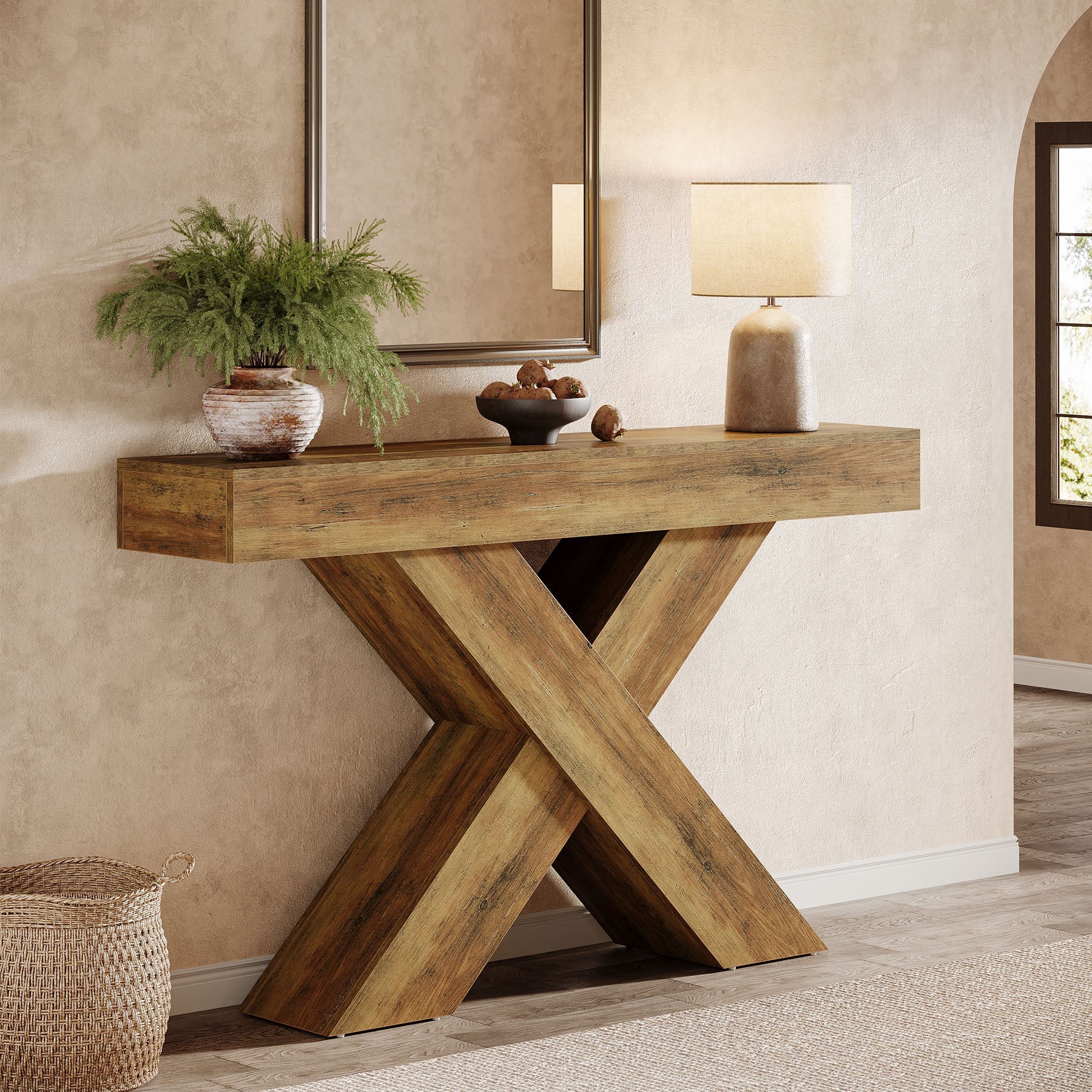 Tribesigns Mesa consola de 140 cm, Mesa auxiliar de madera con diseño único para el recibidor o detrás del sofá