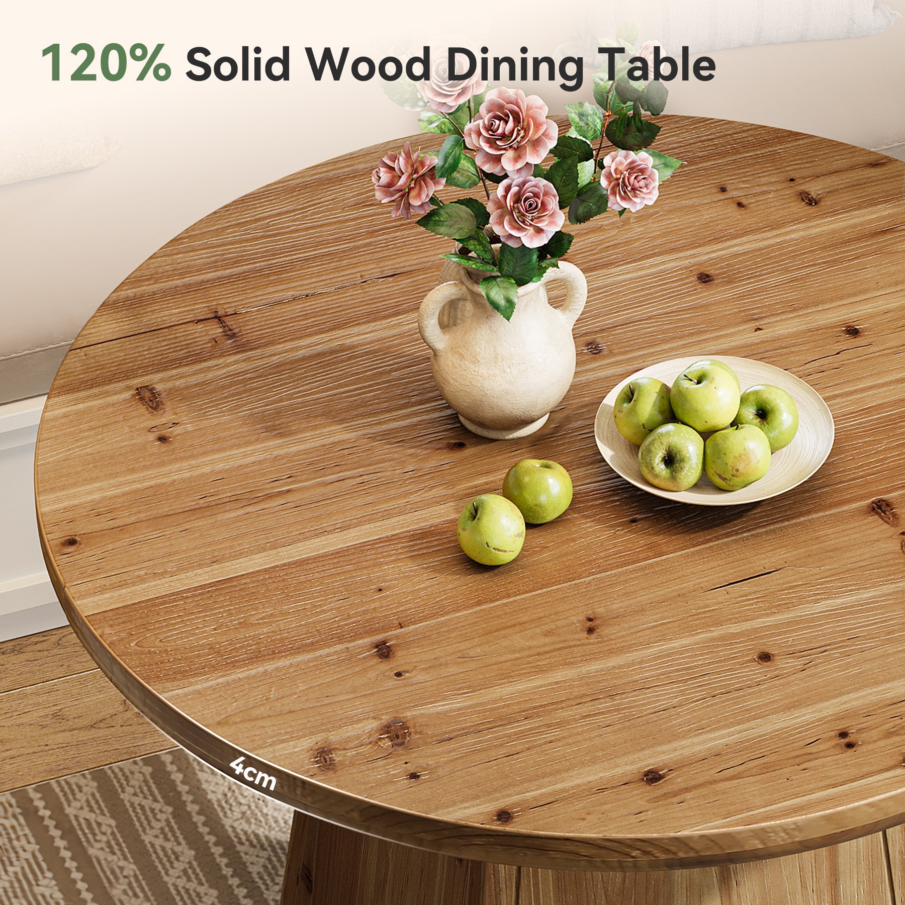Tribesigns Mesa de comedor redonda de madera maciza de 100 cm para 4 personas