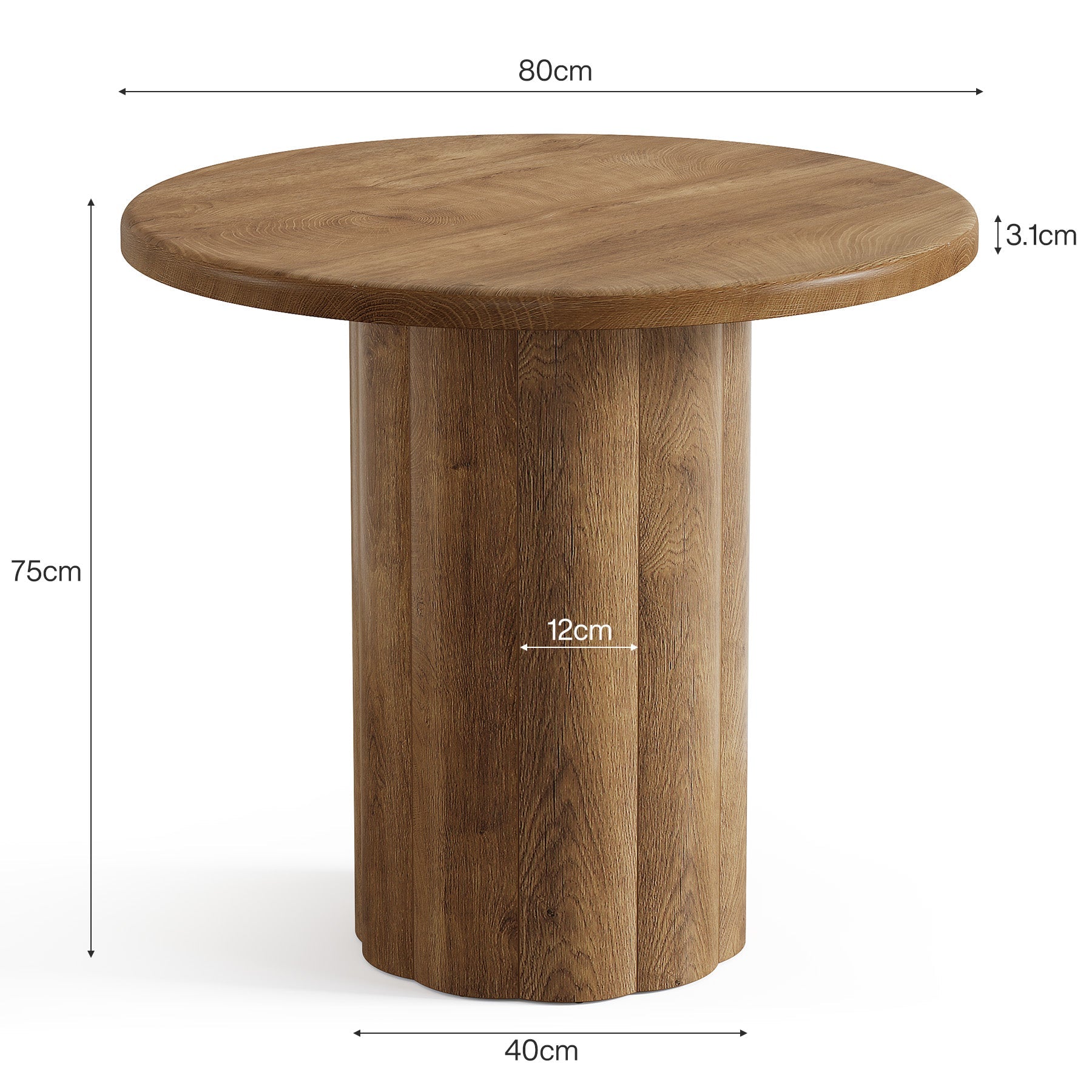 Tribesigns Mesa de comedor redonda de 80 cm para 2-4 personas, Mesa de cocina con base estable en color marrón
