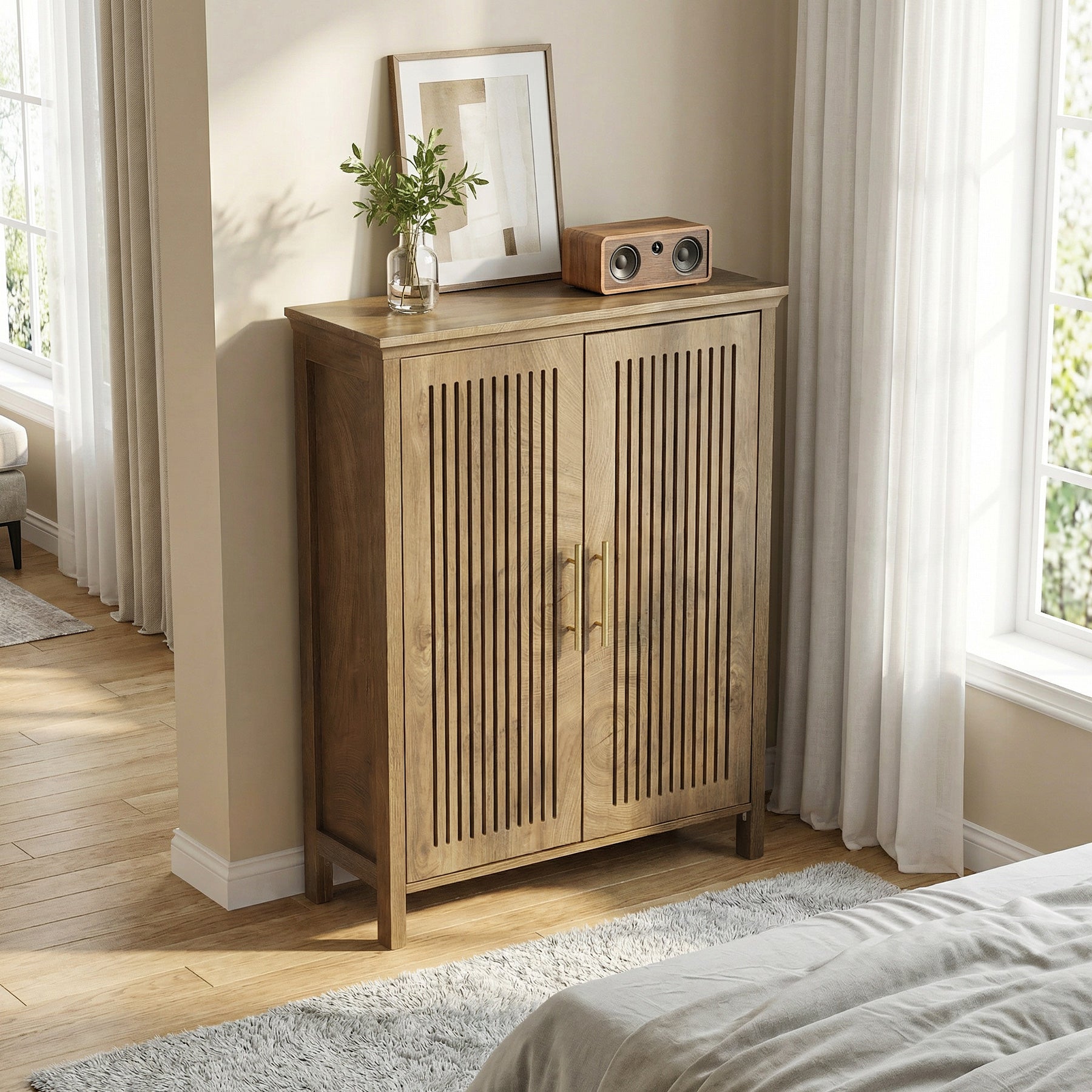 Tribesigns Zapatero de 120 cm con puertas y estantes ajustables, Zapatero de 5 niveles para recibidor y sala de estar