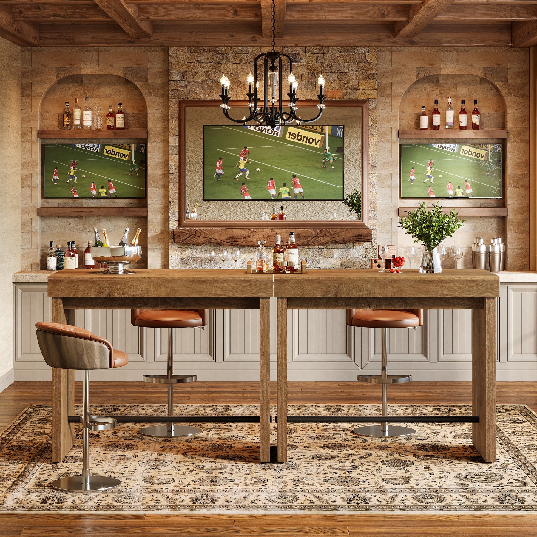 Mesa de bar de 105 cm, Mesa alta con reposapiés, isla de cocina y mesa de bistró de estilo rústico