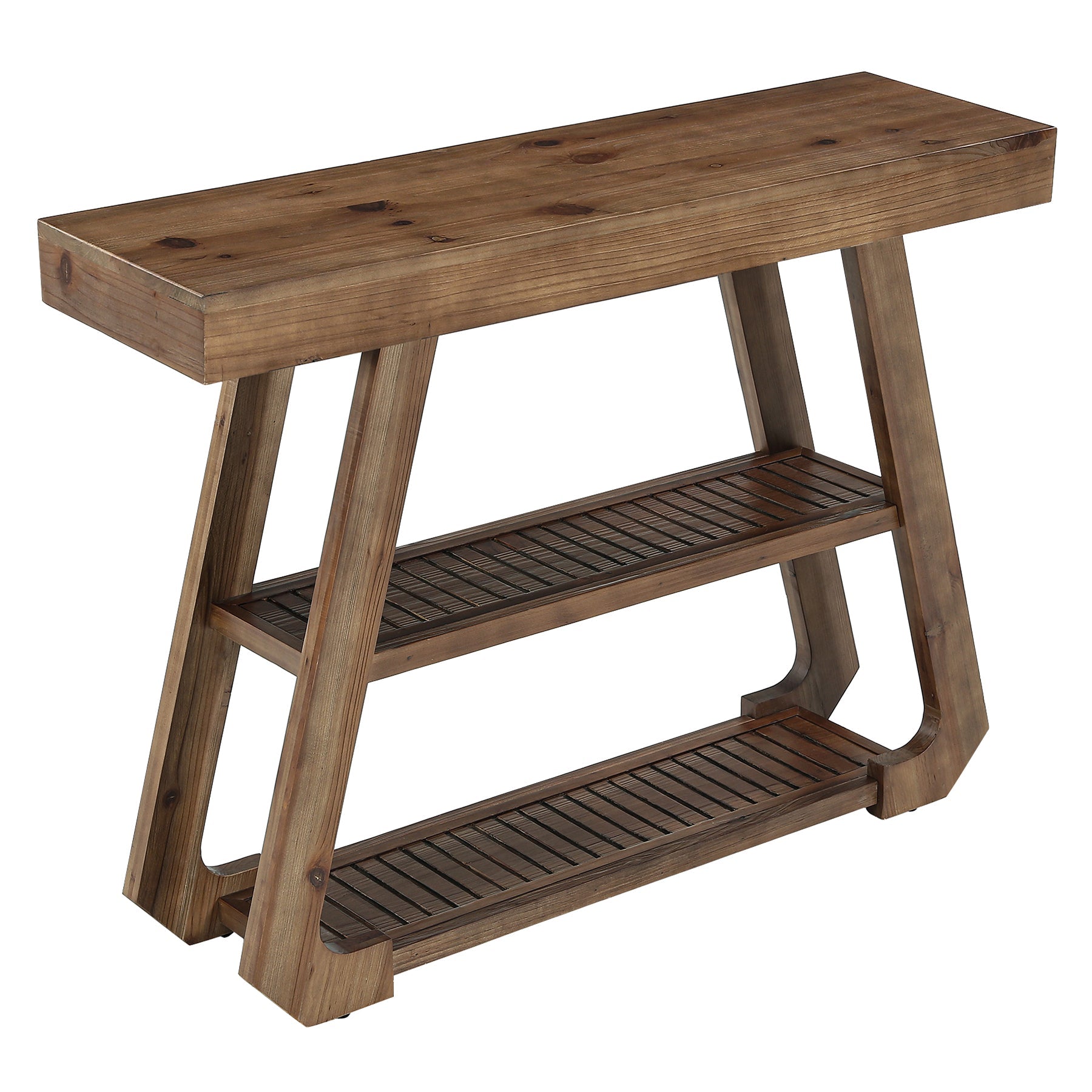 Tribesigns Consola de madera maciza de 105 cm con 3 estantes, Mesa de recibidor de estilo rústico con estructura en forma de A