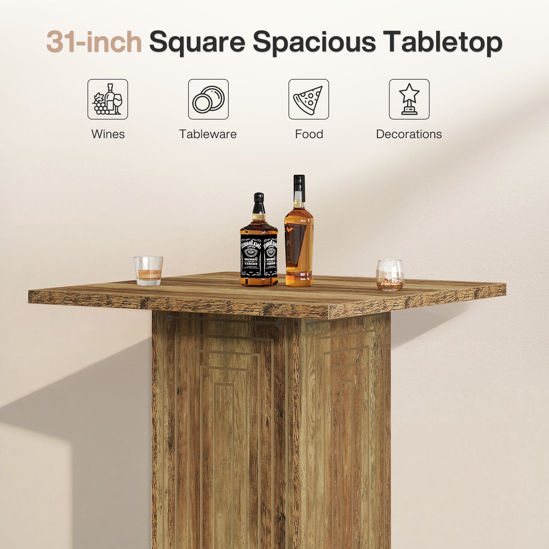 Tribesigns Mesa de bar cuadrada estilo granja de 79 cm con diseño geométrico para cocina y salón