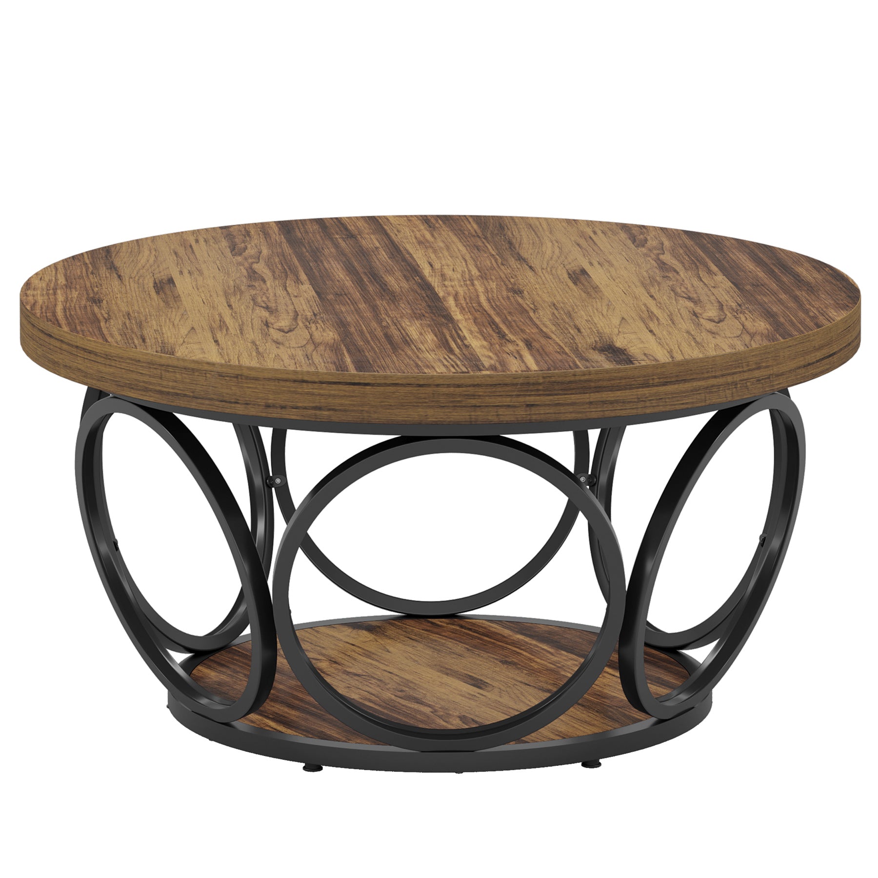 Tribesigns Mesa de centro redonda con 2 estantes de almacenamiento