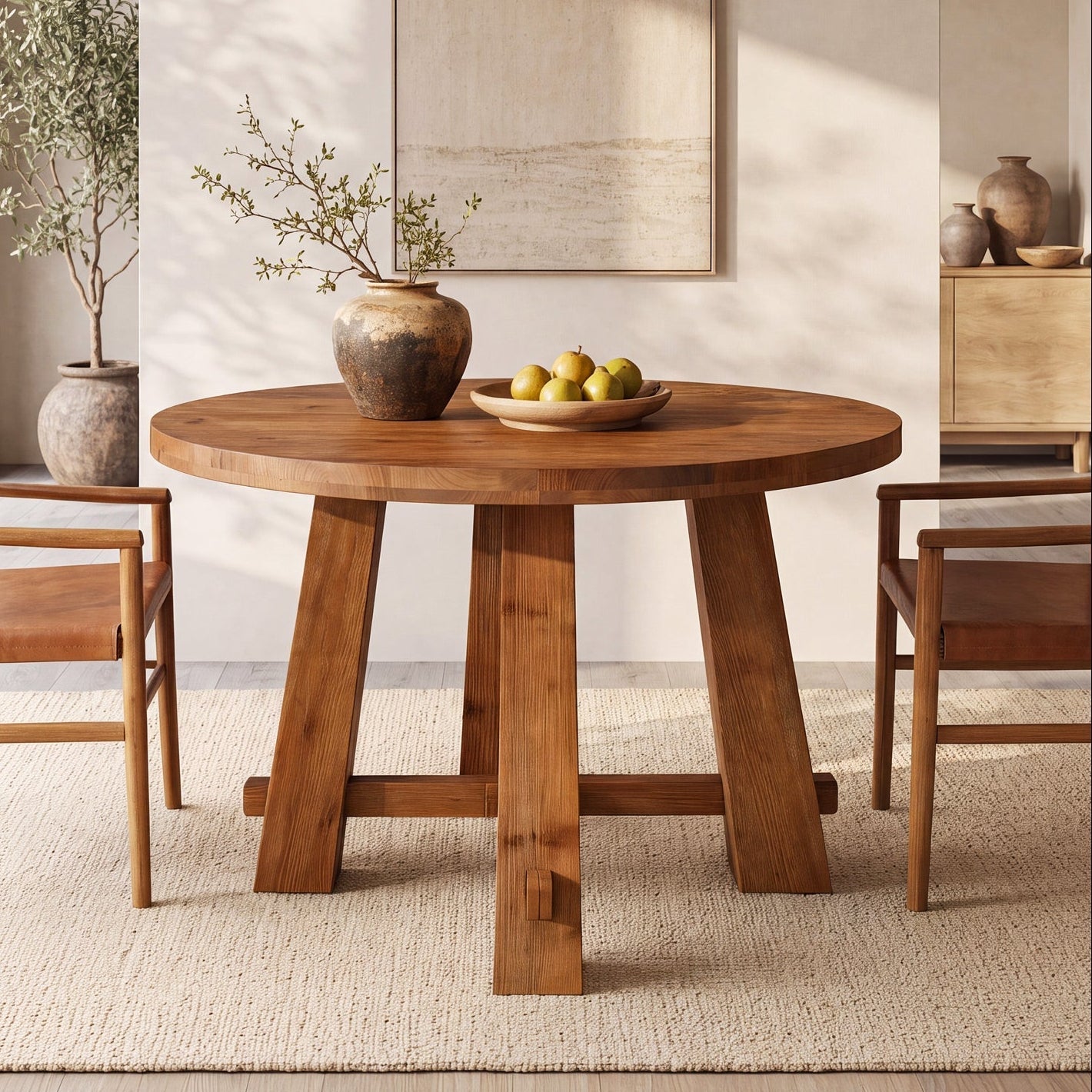 Tribesigns ronde massief houten eettafel 100 cm, landelijke keukentafel met kruisframe voor 2–4 personen