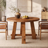 Tribesigns ronde massief houten eettafel 100 cm, landelijke keukentafel met kruisframe voor 2–4 personen 3