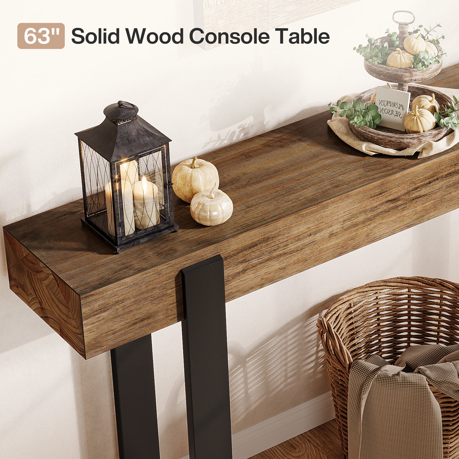 Tribesigns Mesa consola de madera maciza de 160 x 30 cm con patas de soporte metálicas