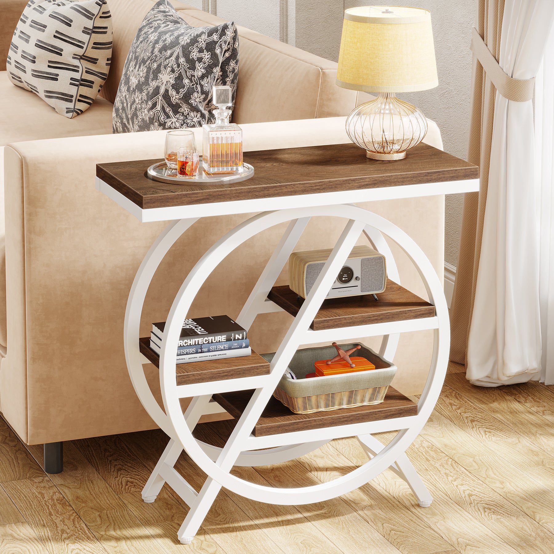 Tribesigns Mesa auxiliar de 3 niveles, Mesita de noche estrecha y mesita de noche