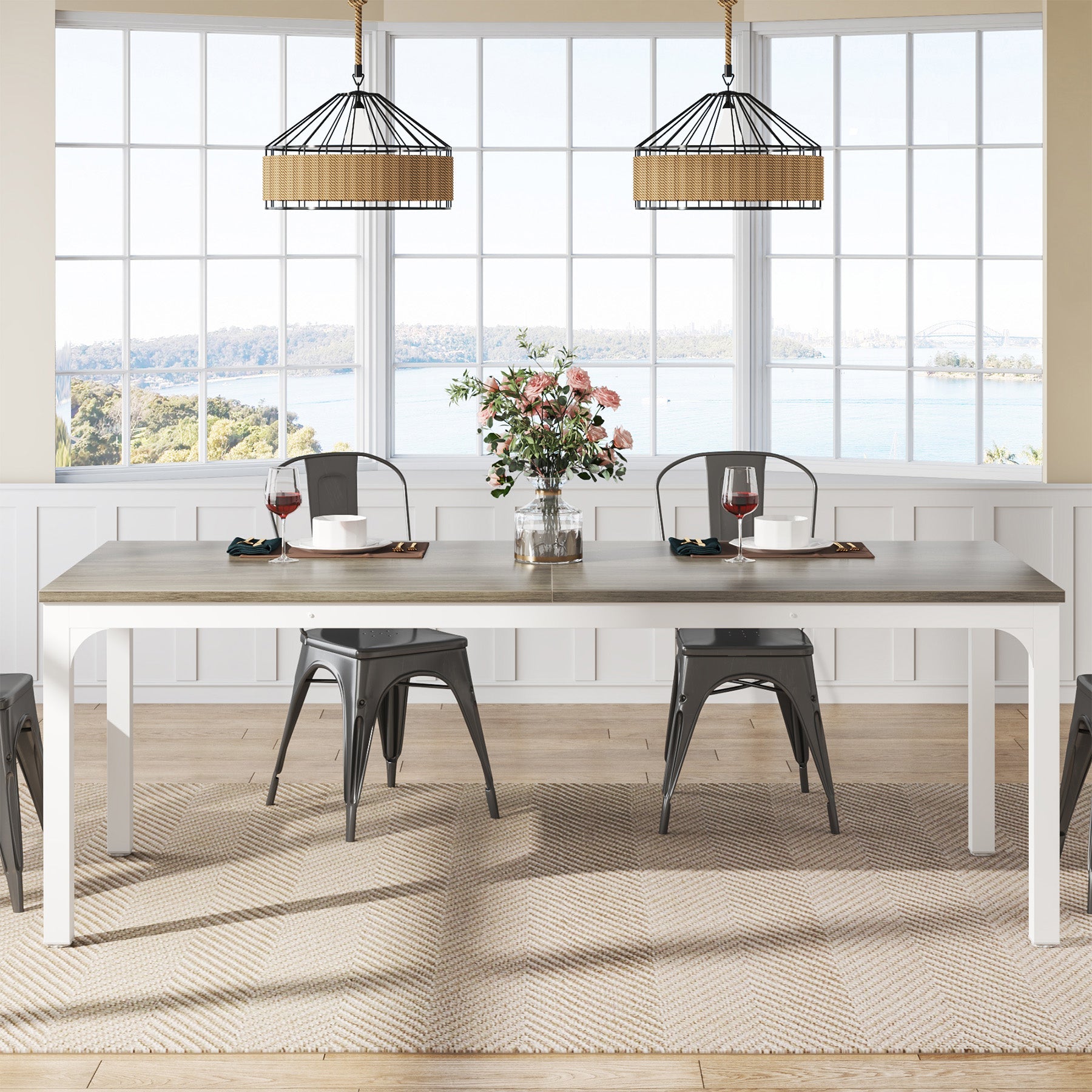 Tribesigns Mesa de comedor vintage, Muebles de comedor para 6 a 8 personas