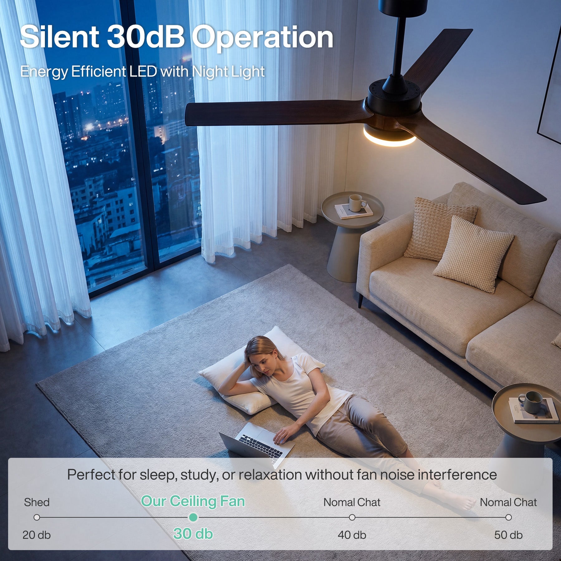 Tribesigns Ventilador de techo de 130 cm con luz y mando a distancia, Iluminación LED regulable, función reversible, motor de CC silencioso y 3 aspas