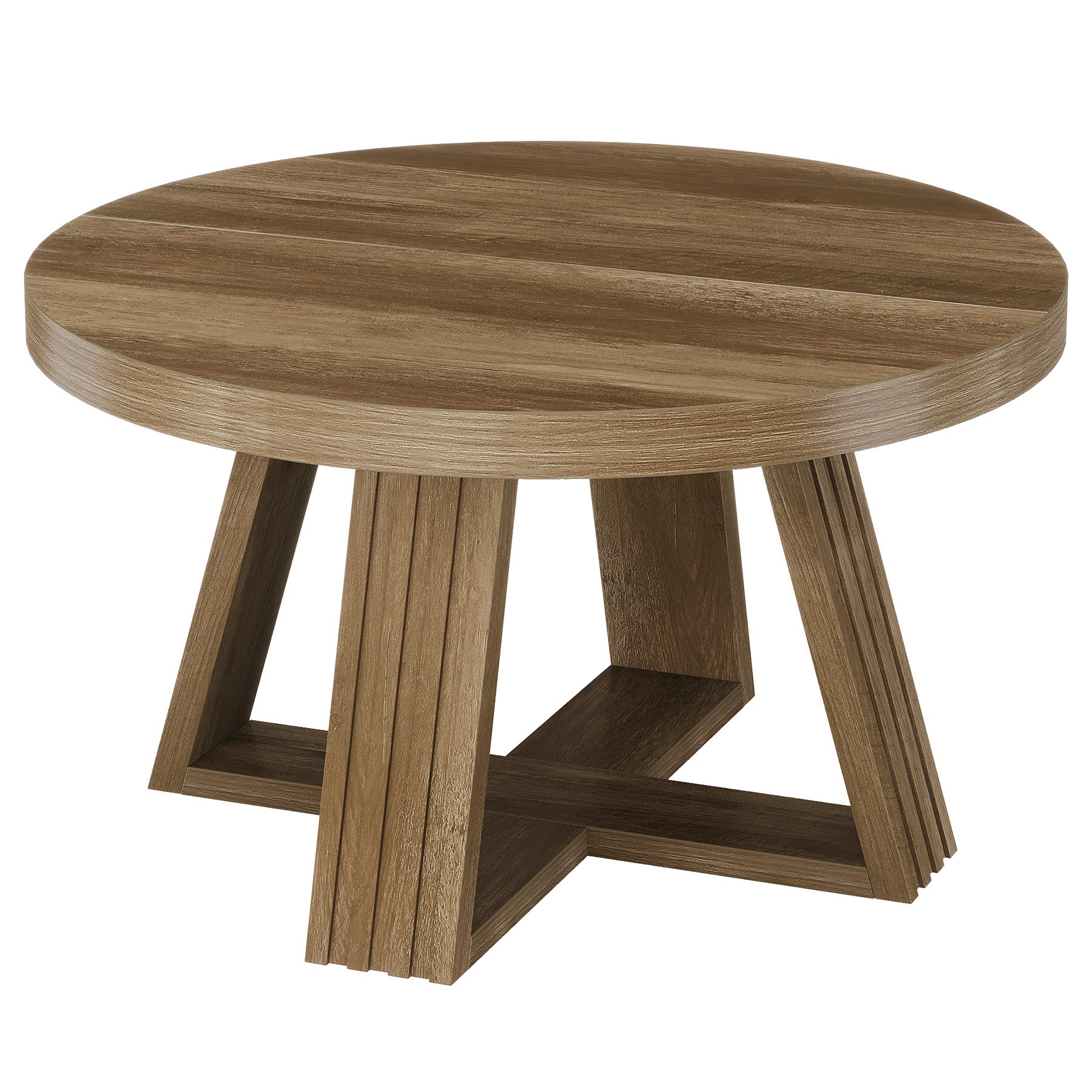 Tribesigns Mesa de centro redondade 80 cm, Estilo rústico mesa de salón con vetas de madera y estructura en cruz