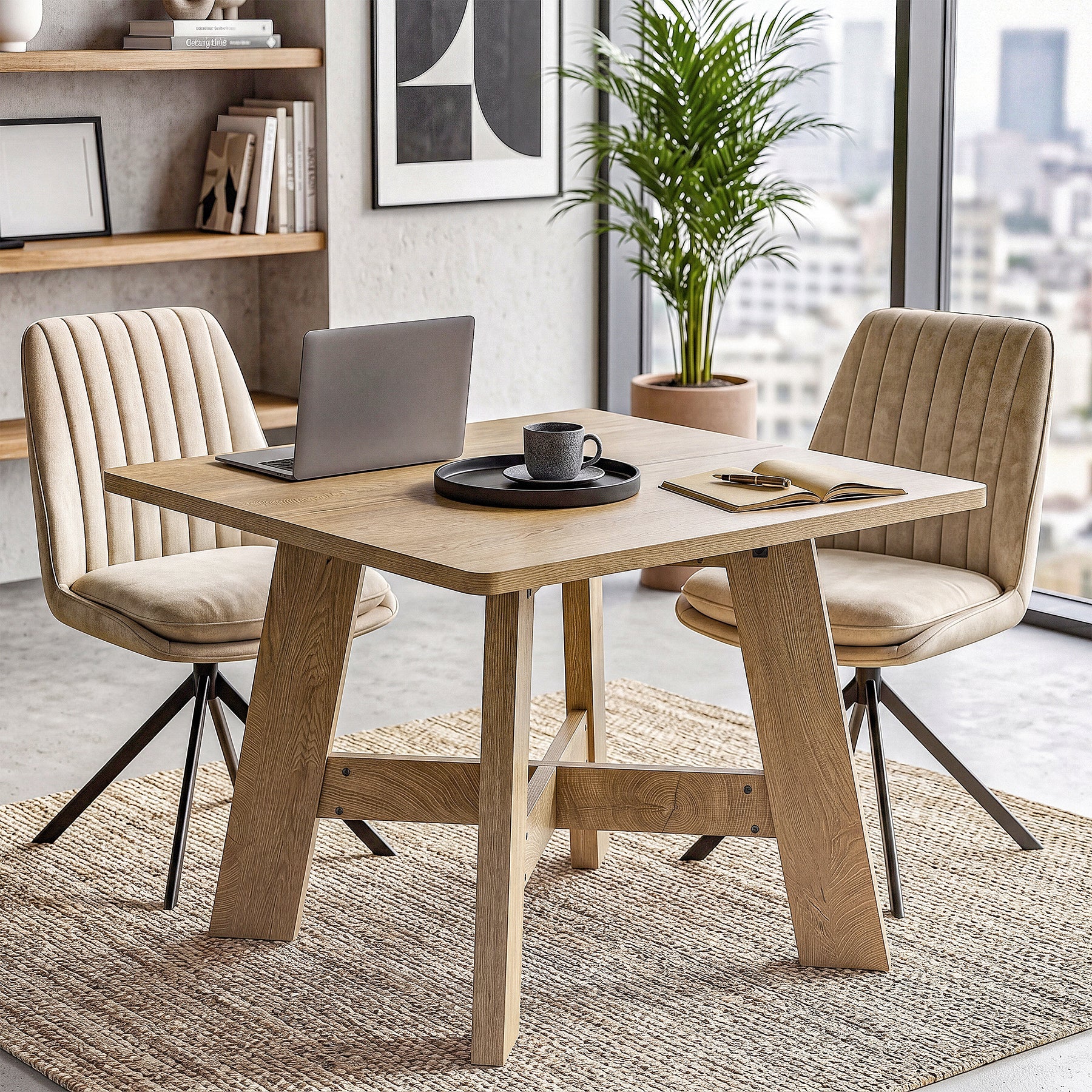 Mesa de comedor cuadrada de 100 x 100 cm para 4-6 personas, Mesa de cocina compacta con base central