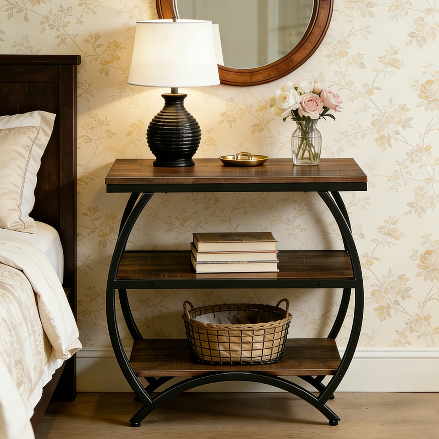 Tribesigns Mesita auxiliar estrecha de 60 cm con 3 niveles de almacenamiento, Mesita de noche industrial para sala de estar o dormitorio