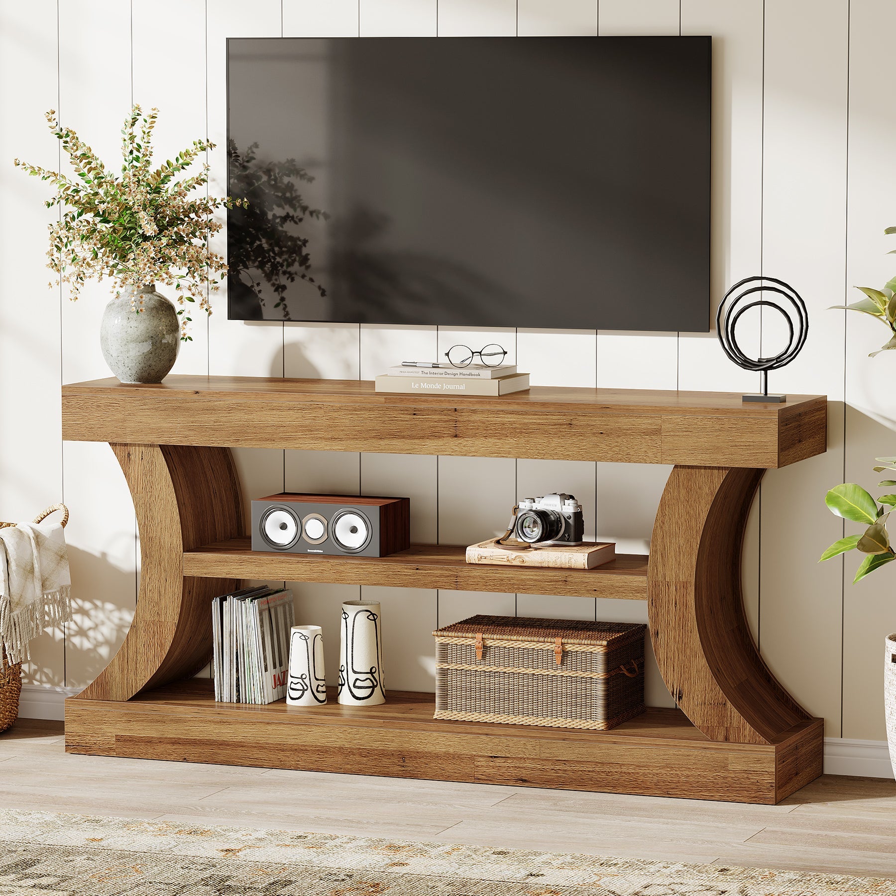 160 cm Tribesigns consoletafel met gebogen ontwerp, lage tv-kast met opbergruimte voor woonkamer