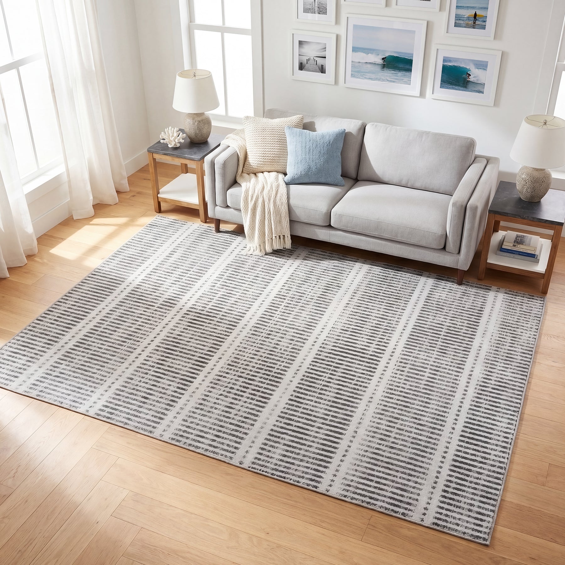 Tribesigns Alfombra lavable de pelo corto, 160 x 230 cm y 200 x 300 cm Ultrafina, diseño a rayas estilo granja (farmhouse)