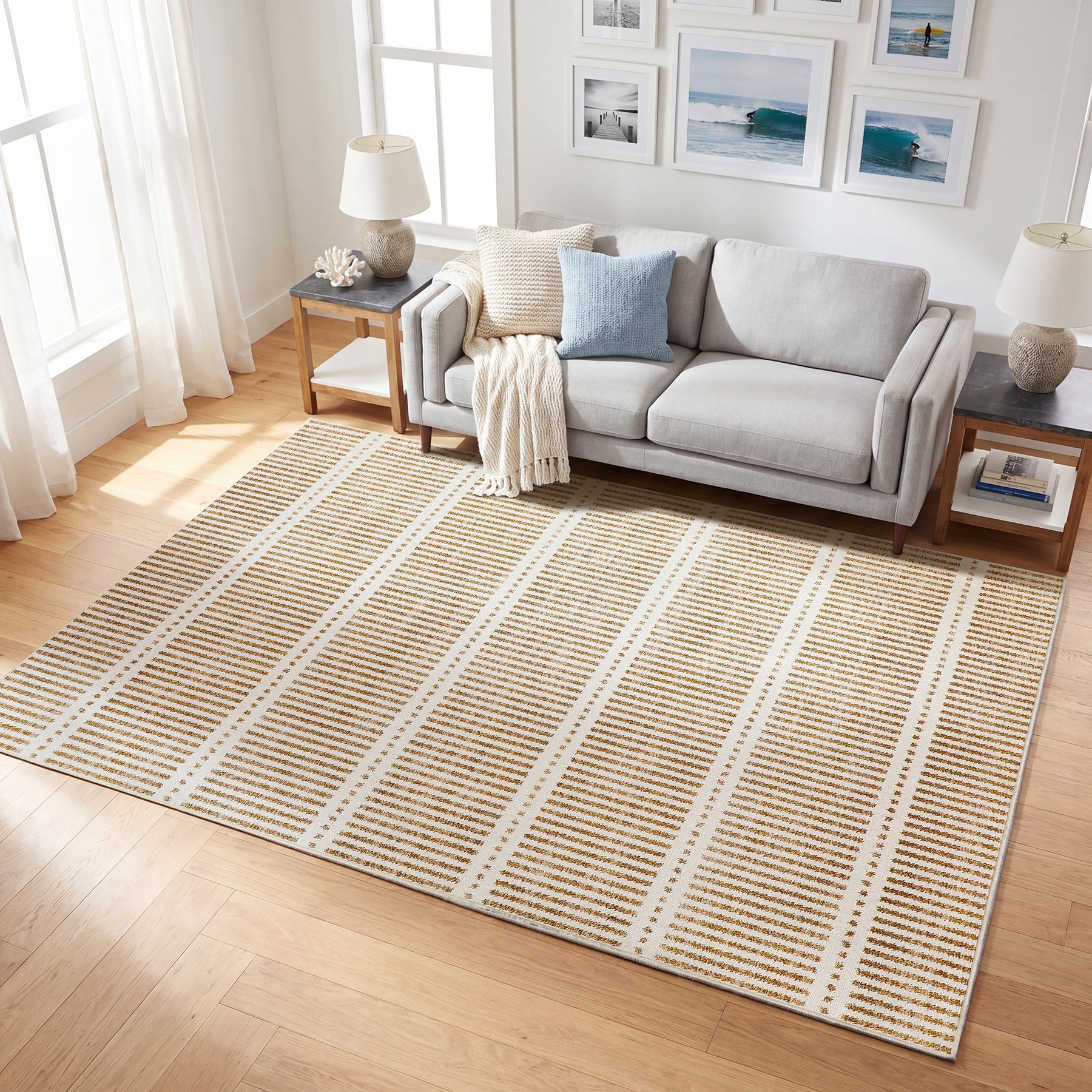 Tribesigns Alfombra lavable de pelo corto, 160 x 230 cm y 200 x 300 cm Ultrafina, diseño a rayas estilo granja (farmhouse)