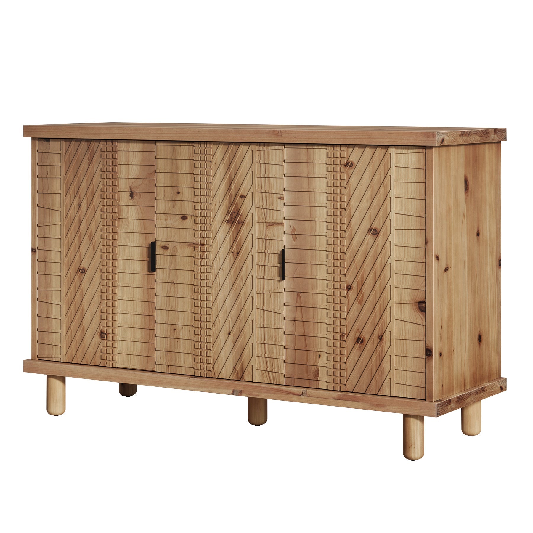 Aparador de madera maciza con espacio de almacenamiento, Vitrina de estilo rústico con 3 puertas y 2 estantes ajustables