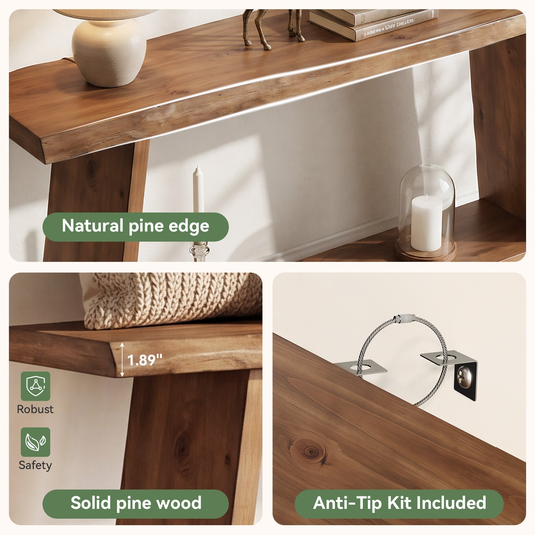 Tribesigns Mesa consola de madera maciza de 160 cm, Mesa auxiliar de dos niveles para el recibidor