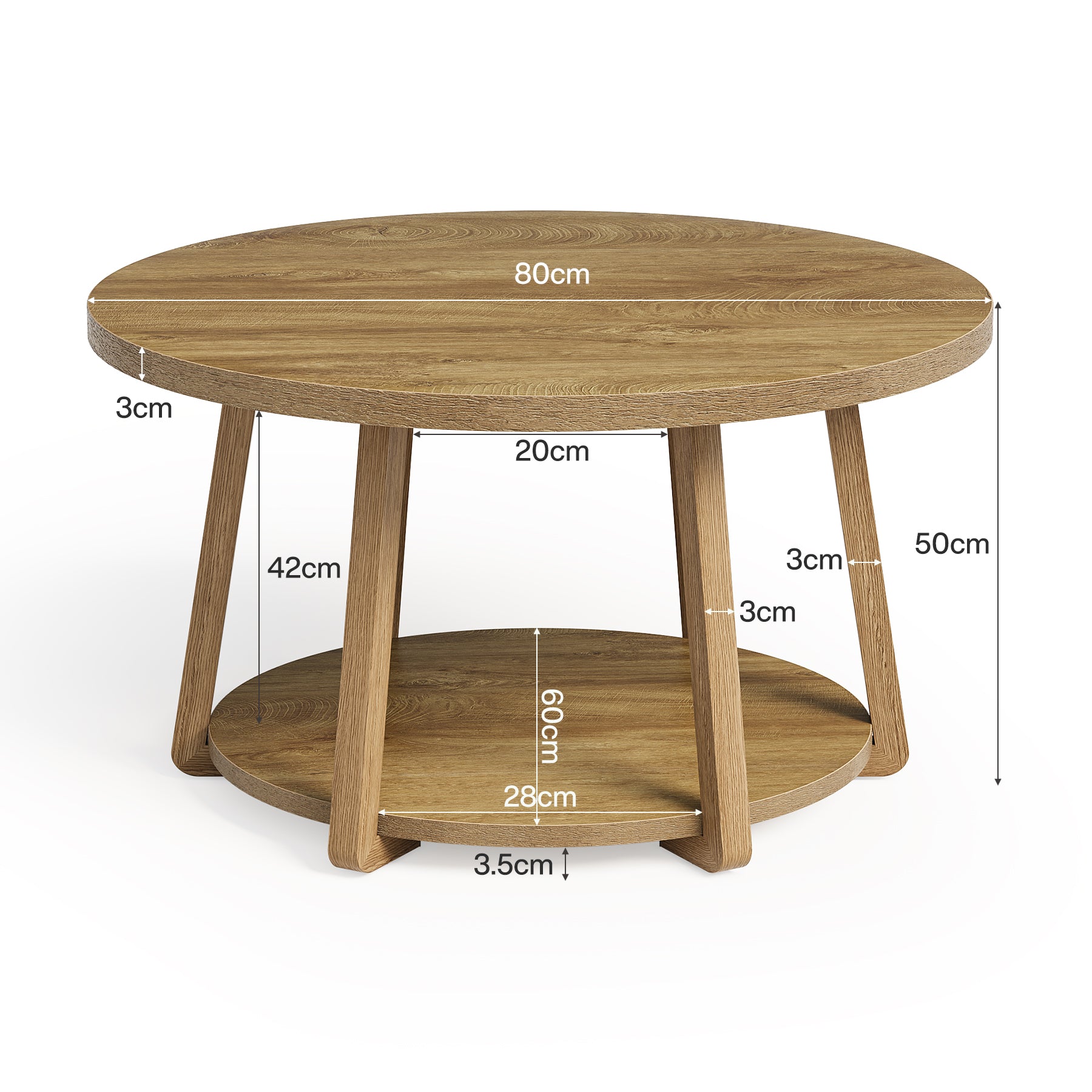 Tribesigns Mesa de centro de 80 cm redonda de dos niveles para sala de estar
