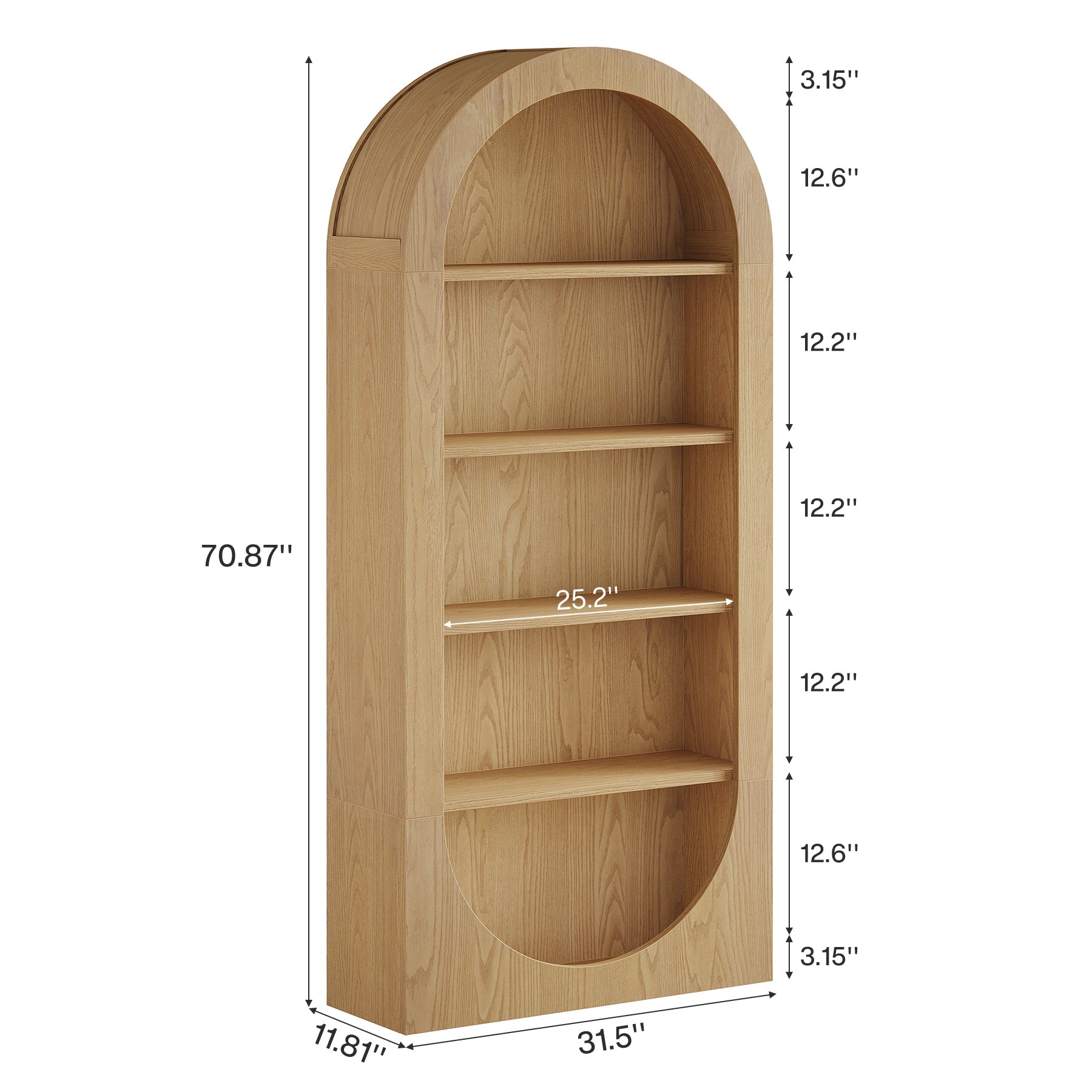 70.9" Bookshelf, 5-Tier Arched Bookcase with Open Display Shelves