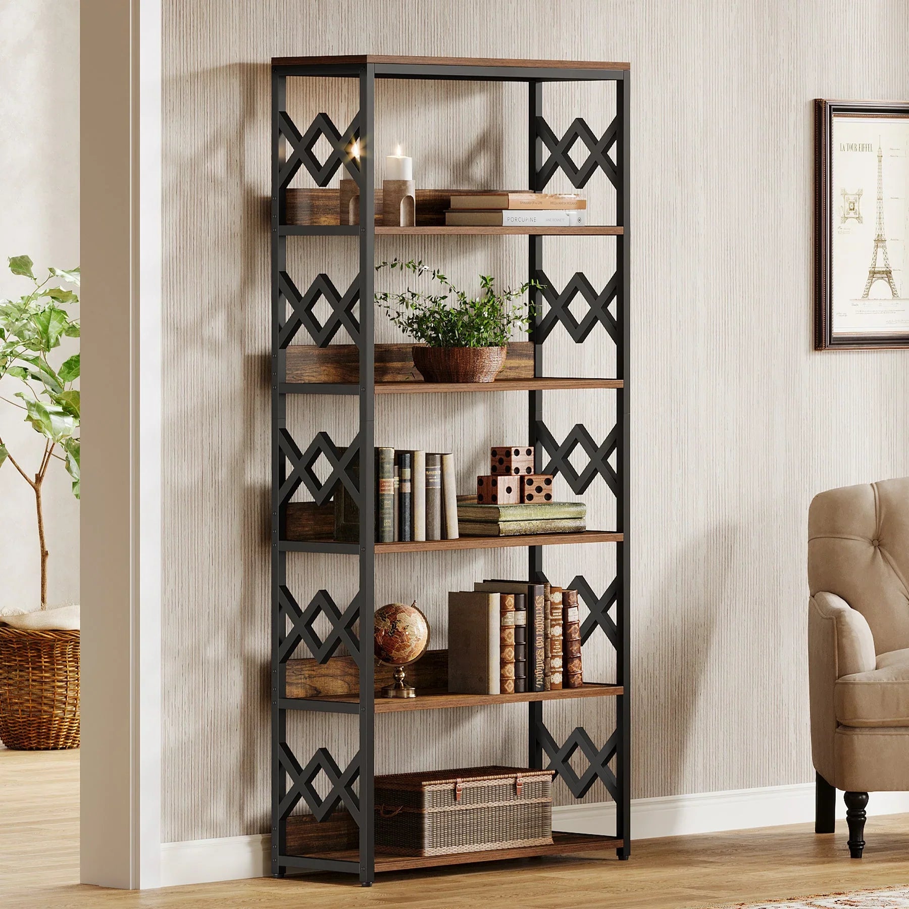 Tribesigns Librería vintage de 80 cm con 6 estantes abiertos