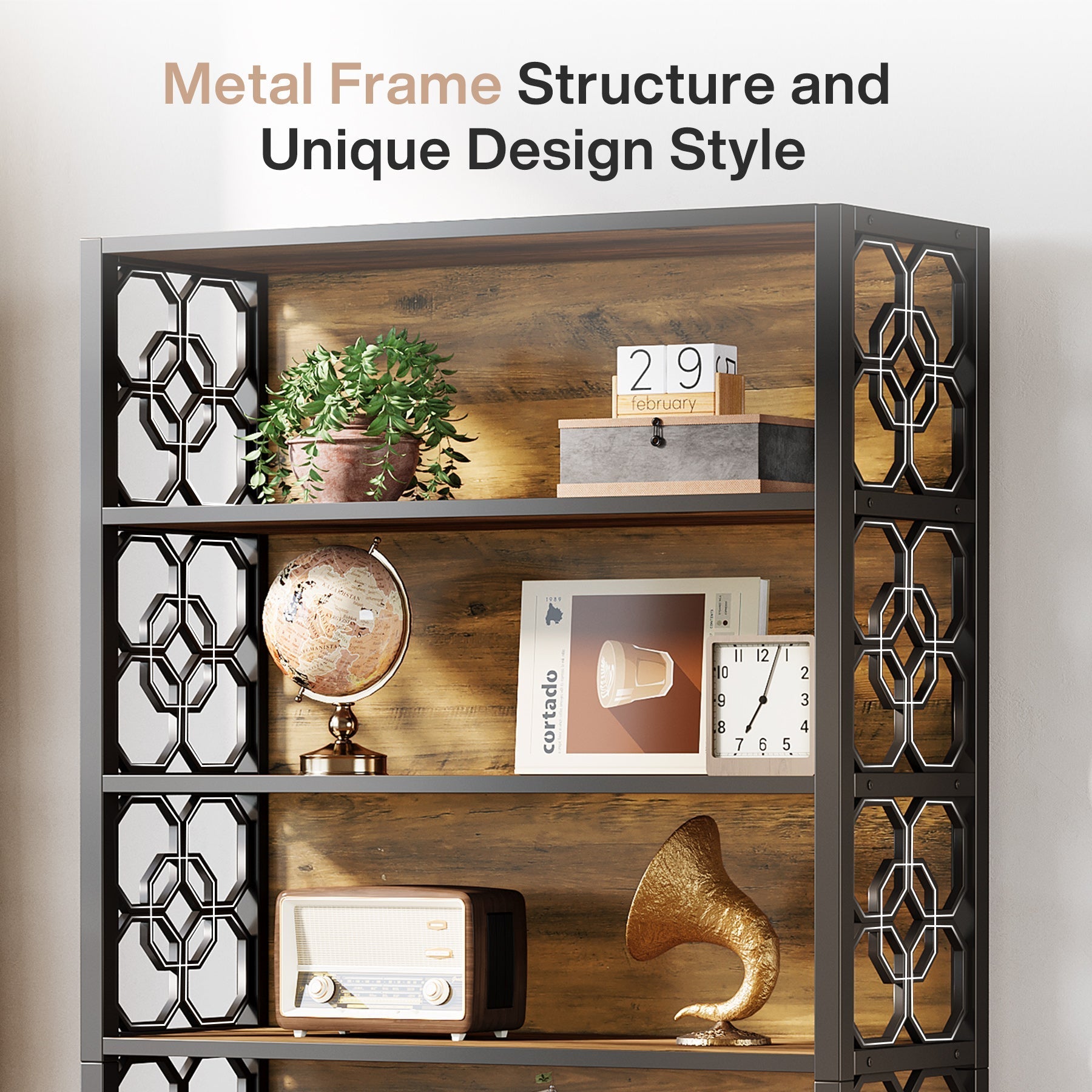 71" Bookshelf, 7 - Tier Etagere Bookcase Corner Storage Organizer Tribesigns