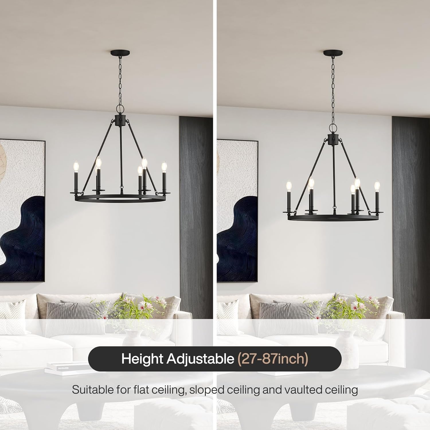 Tribesigns Lámpara de techo de 6 luces con diseño de rueda de carreta, color negro, Estilo industrial vintage, casquillo E14, ideal para sala de estar y comedor