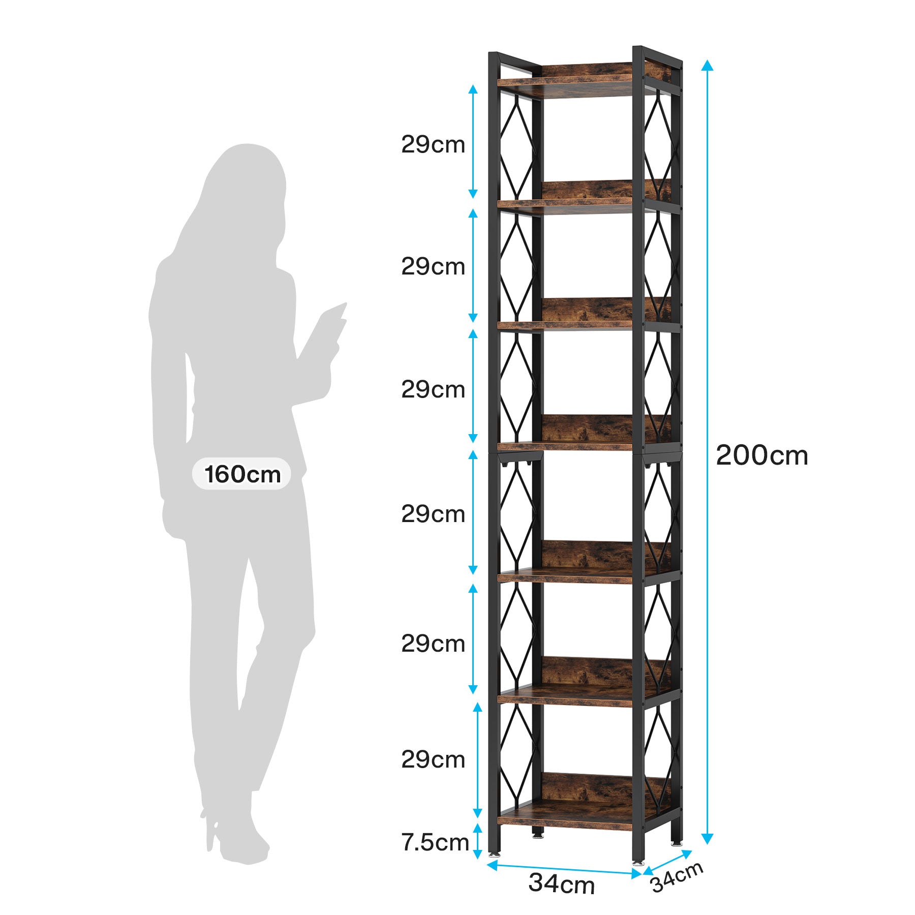 Tribesigns Librería extra alta y estrecha, Estantería de pared de 7 niveles para espacios pequeños