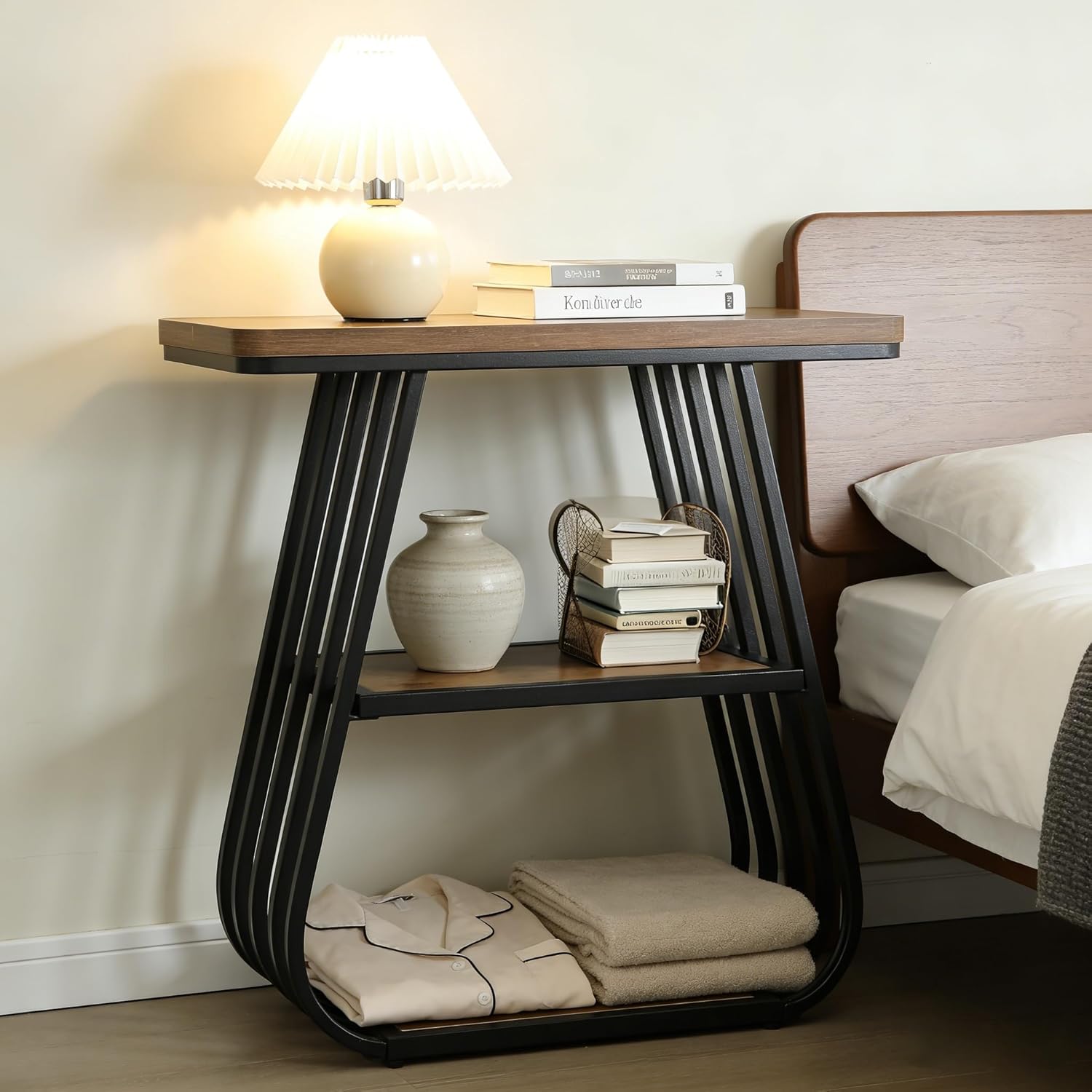 Tribesigns Mesa auxiliar de 60 cm para salón, Estrecha de 3 niveles y con estante de almacenamiento