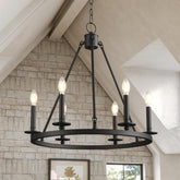 Tribesigns Lámpara de techo de 6 luces con diseño de rueda de carreta, color negro, Estilo industrial vintage, casquillo E14, ideal para sala de estar y comedor 3
