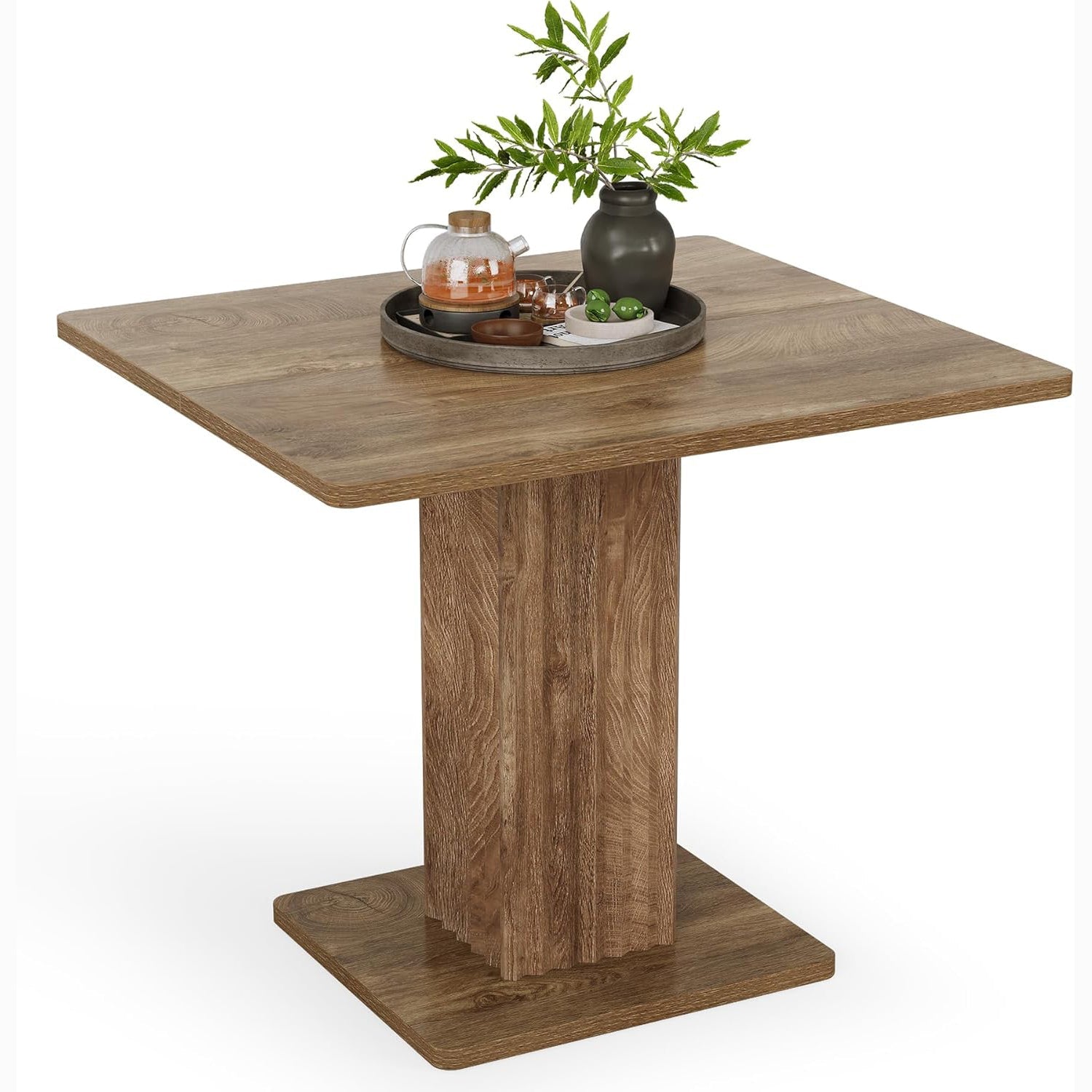 Mesa de comedor compacta de 90x80 cm para 4 personas con base robusta de estilo rústico para cocina y salón