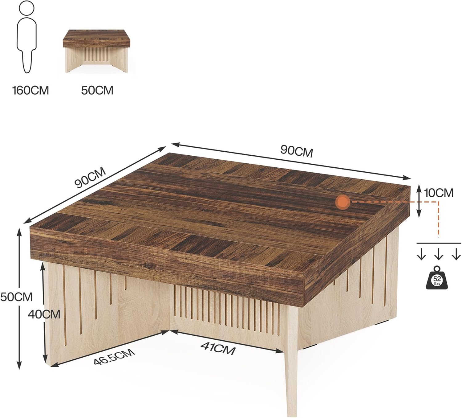 Tribesigns Mesa de centro cuadrada de madera, Mesa de centro para sala de estar