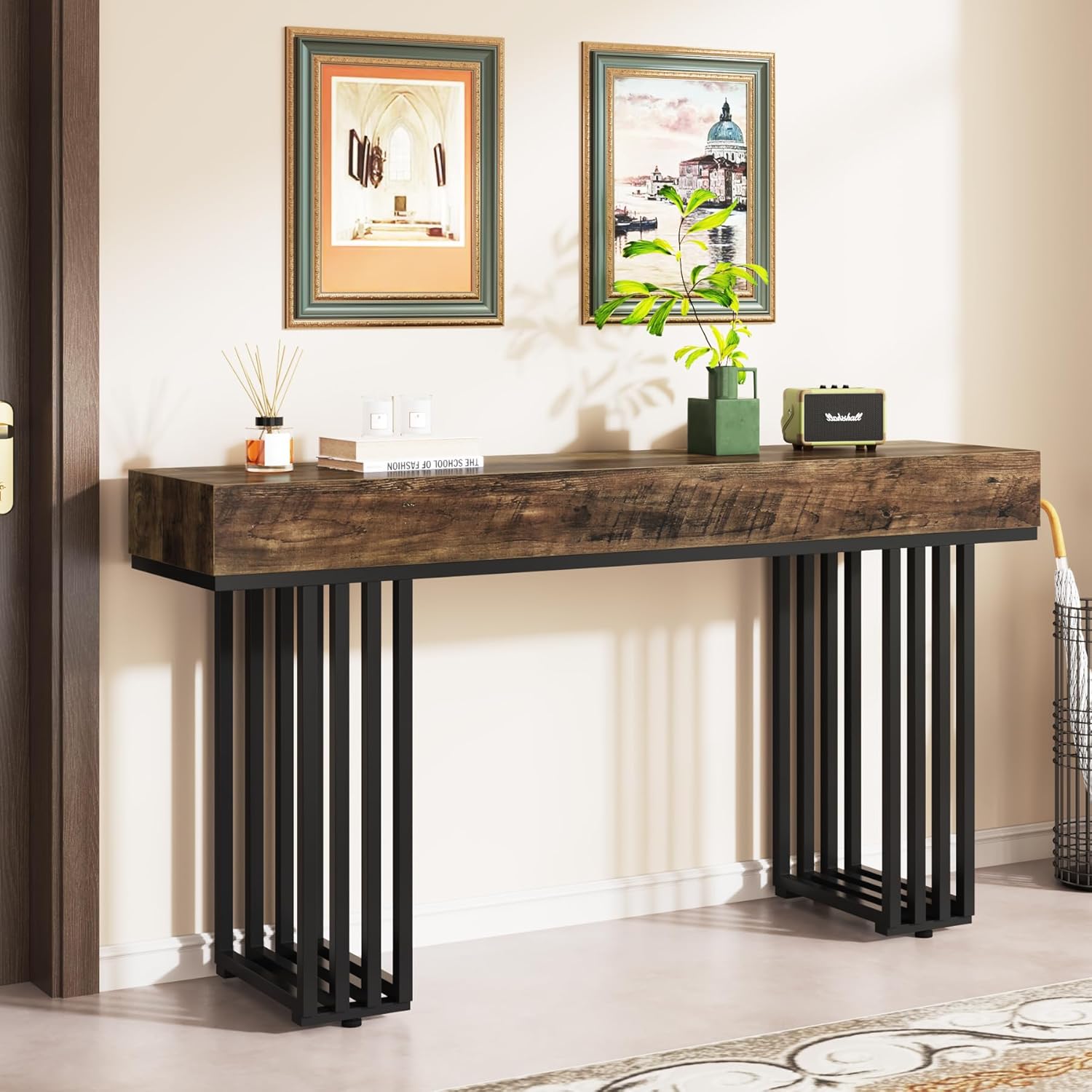 Tribesigns Mesa consola, Mesa de entrada industrial con elegante marco de metal