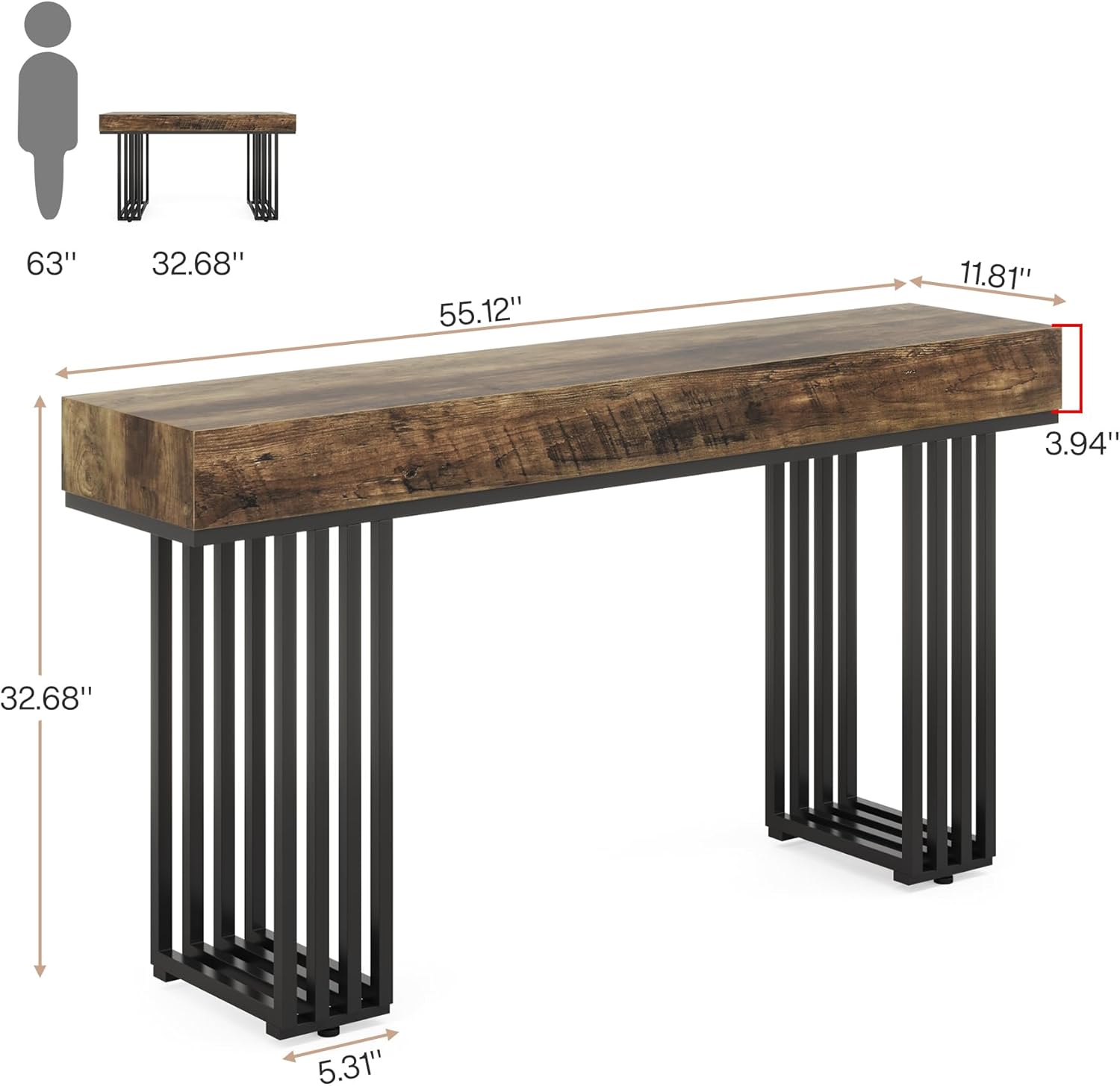 Tribesigns Mesa consola, Mesa de entrada industrial con elegante marco de metal